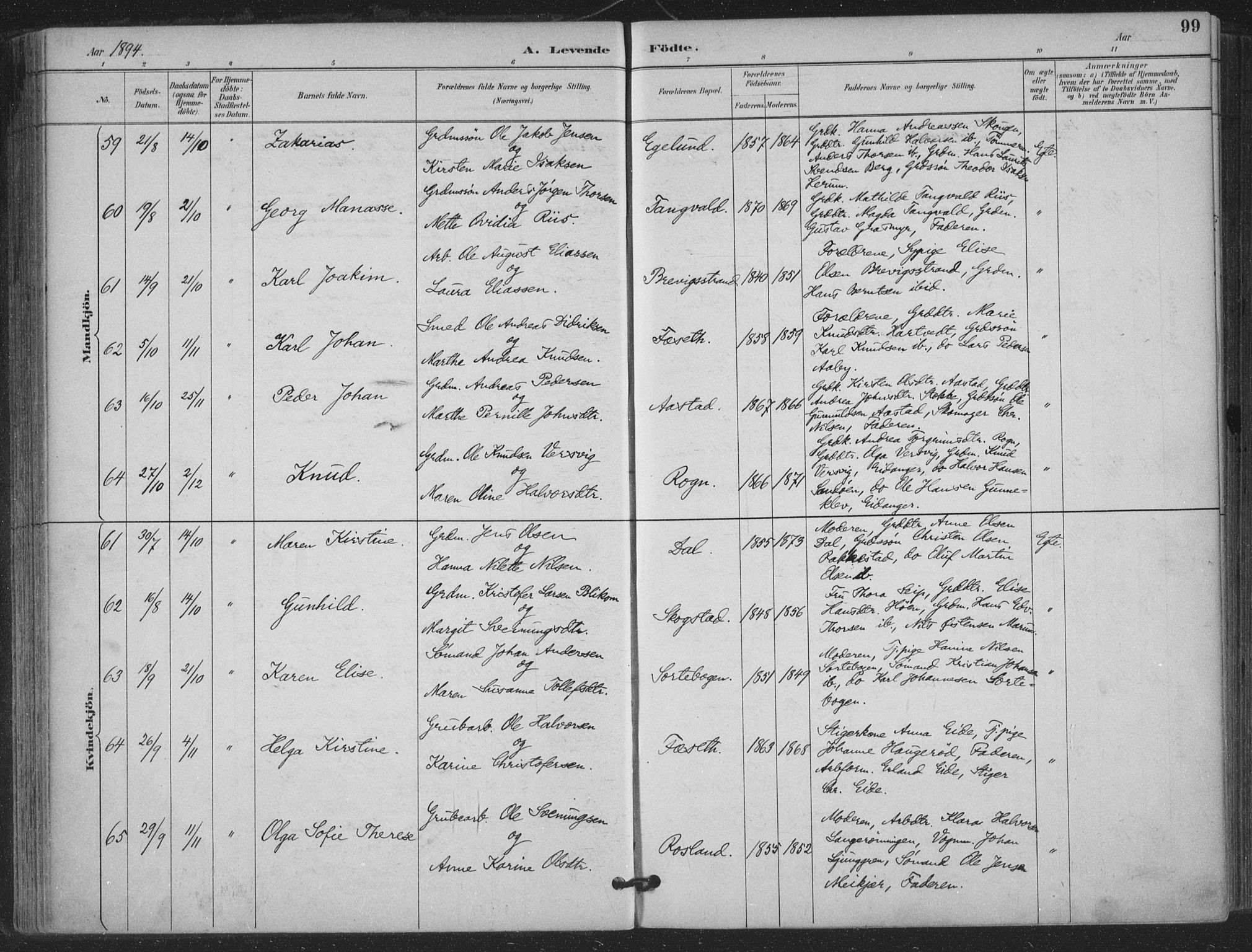 Bamble kirkebøker, AV/SAKO-A-253/F/Fa/L0008: Ministerialbok nr. I 8, 1888-1900, s. 99