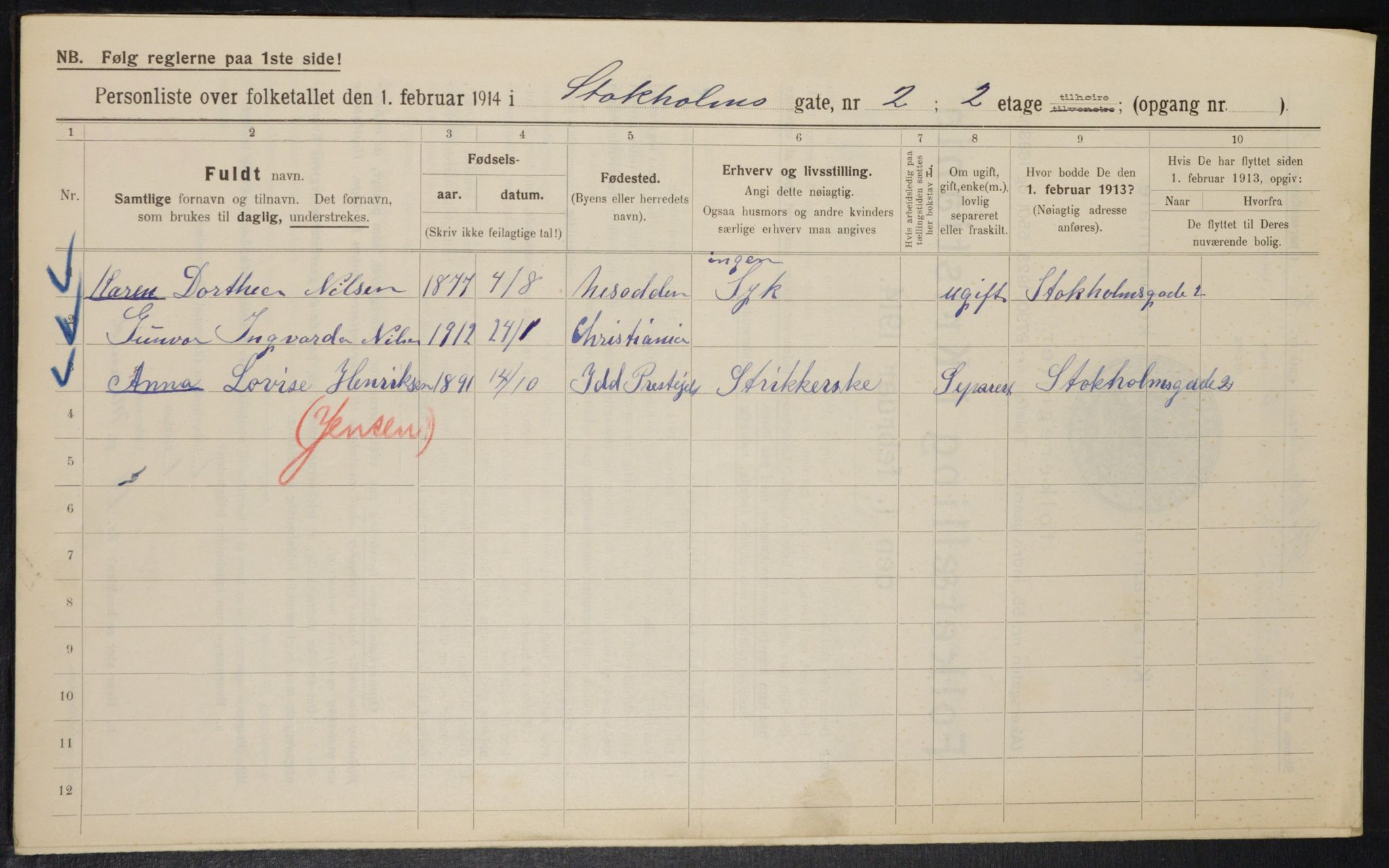 OBA, Kommunal folketelling 1.2.1914 for Kristiania, 1914, s. 103039