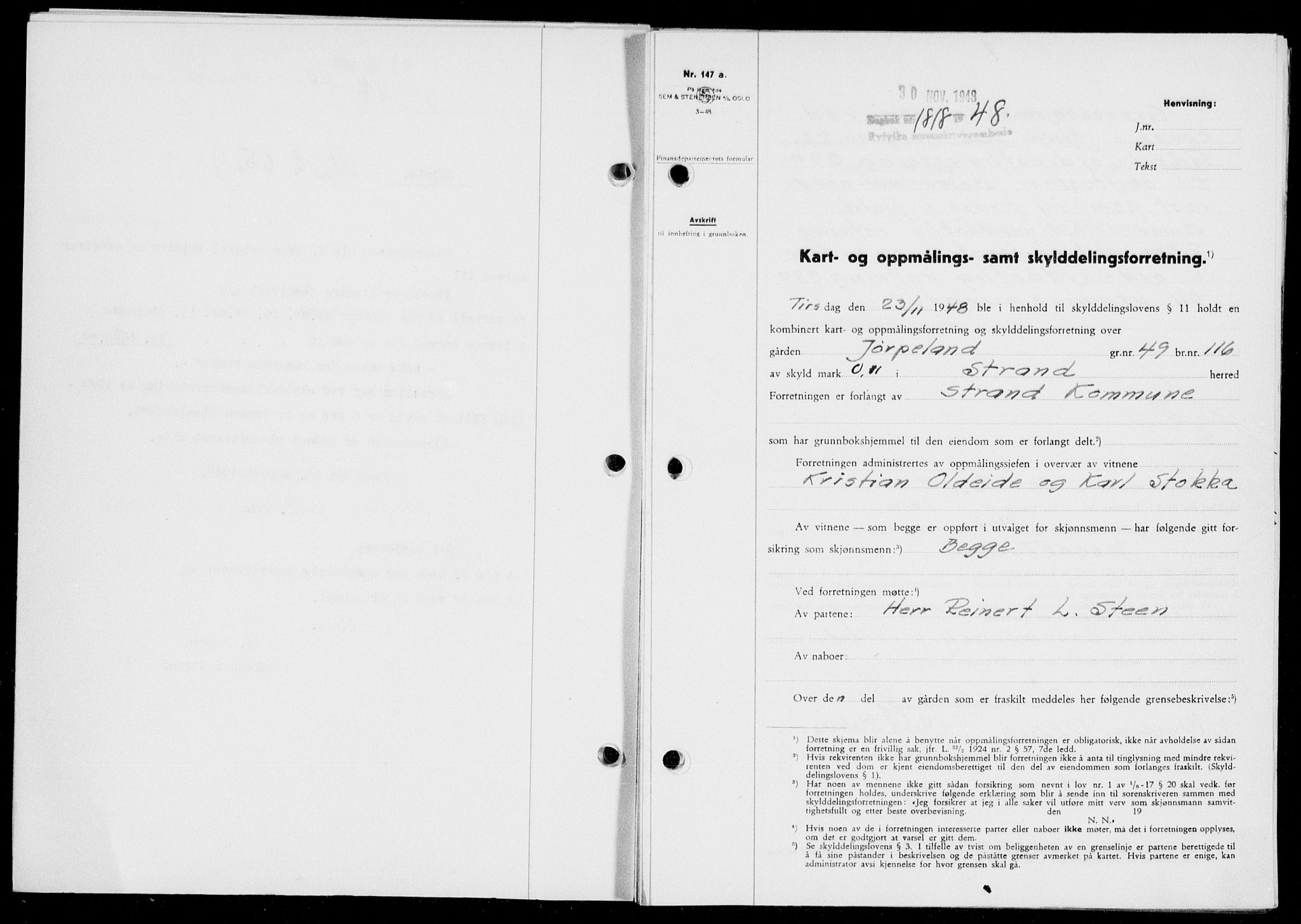 Ryfylke tingrett, SAST/A-100055/001/II/IIB/L0104: Pantebok nr. 83, 1948-1949, Dagboknr: 1818/1948