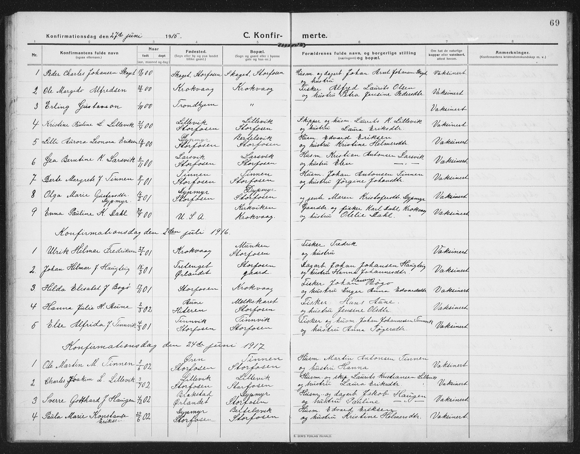 Ministerialprotokoller, klokkerbøker og fødselsregistre - Sør-Trøndelag, SAT/A-1456/659/L0750: Klokkerbok nr. 659C07, 1914-1940, s. 69