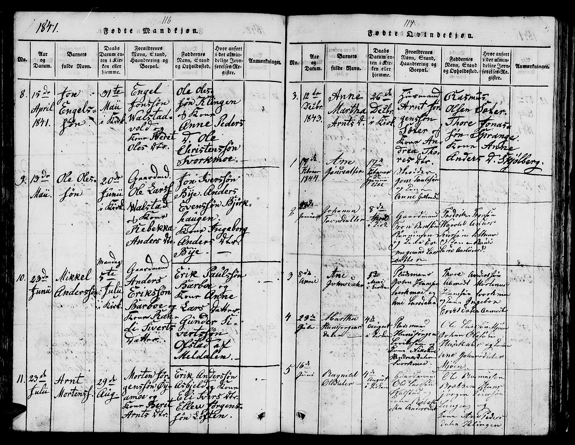 Ministerialprotokoller, klokkerbøker og fødselsregistre - Sør-Trøndelag, SAT/A-1456/671/L0842: Klokkerbok nr. 671C01, 1816-1867, s. 116-117