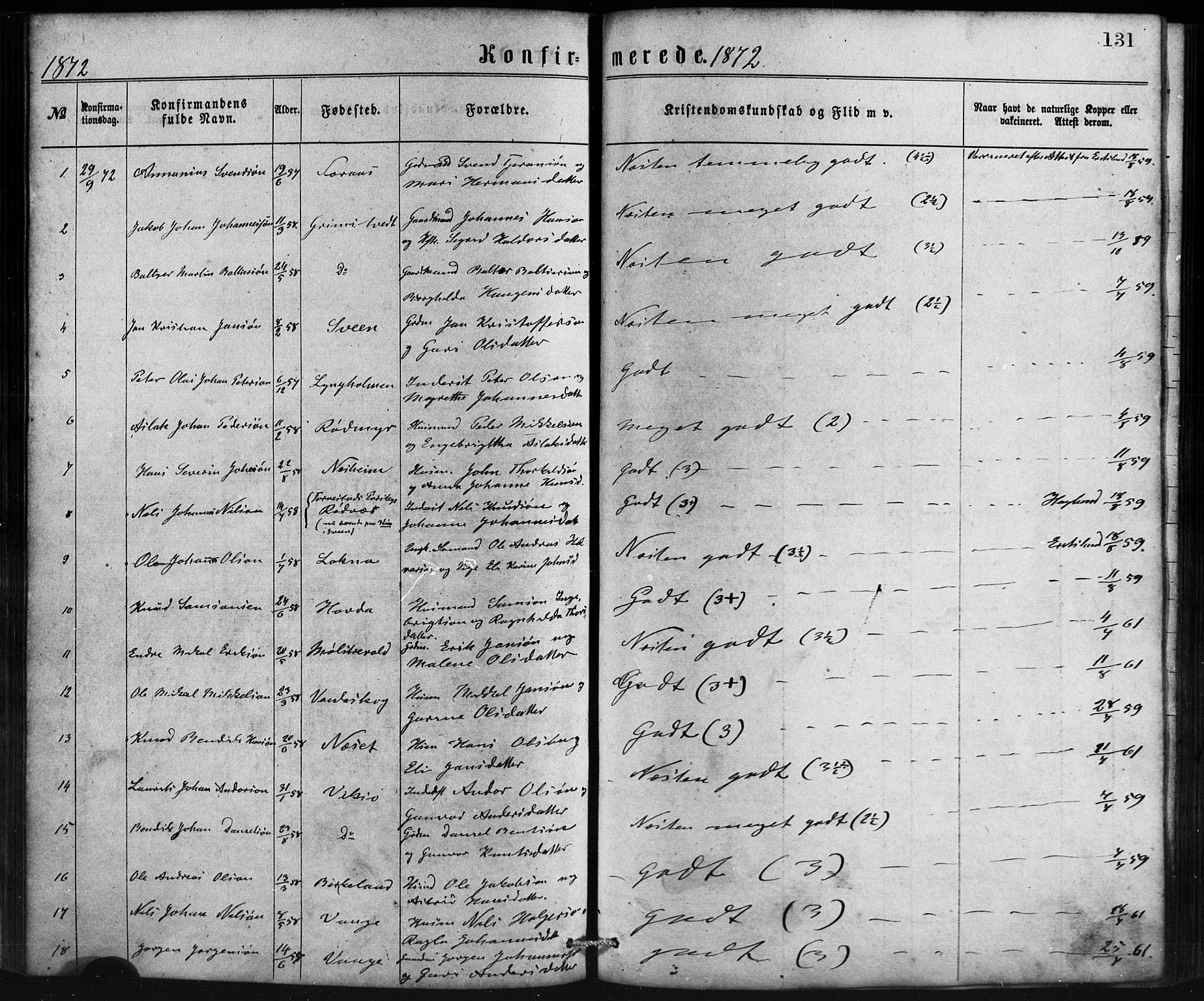 Sveio Sokneprestembete, AV/SAB-A-78501/H/Haa: Ministerialbok nr. B 1, 1870-1883, s. 131