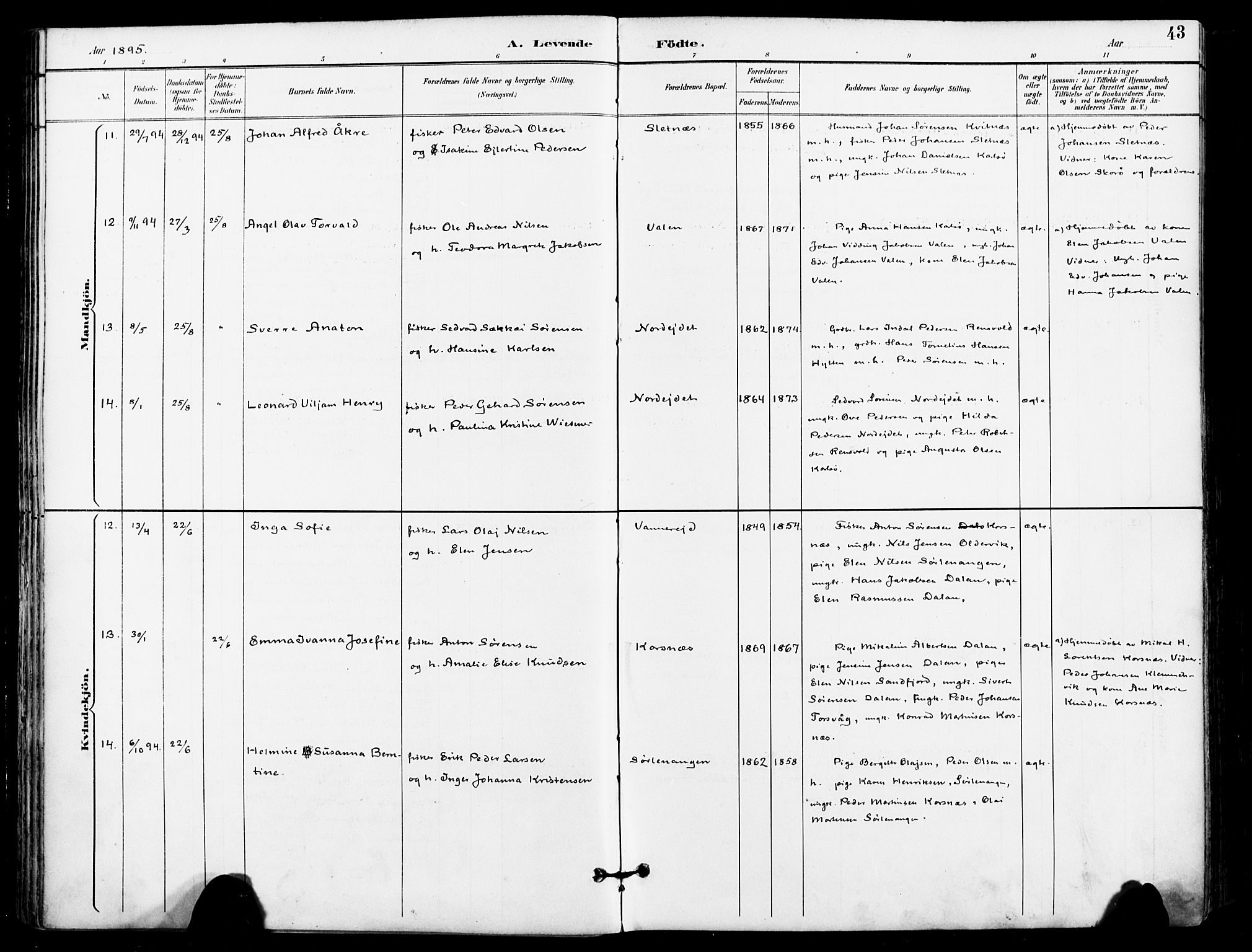 Karlsøy sokneprestembete, AV/SATØ-S-1299/H/Ha/Haa/L0007kirke: Ministerialbok nr. 7, 1891-1902, s. 43