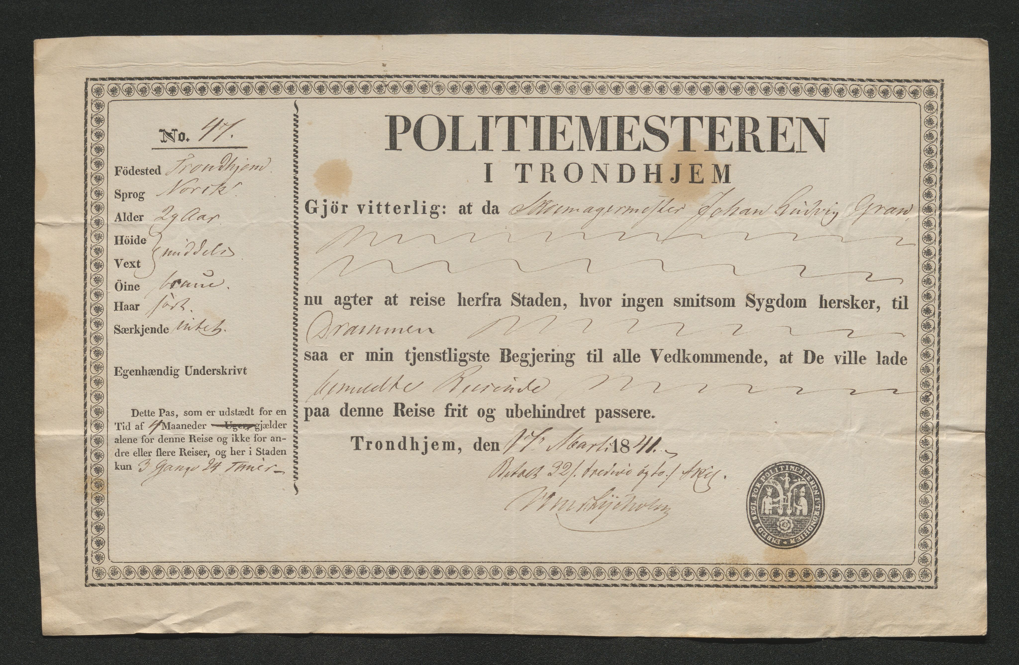 Drammen politikammer, AV/SAKO-A-623/I/Ia/Iab/L0006: Innleverte pass, 1841-1842, s. 110