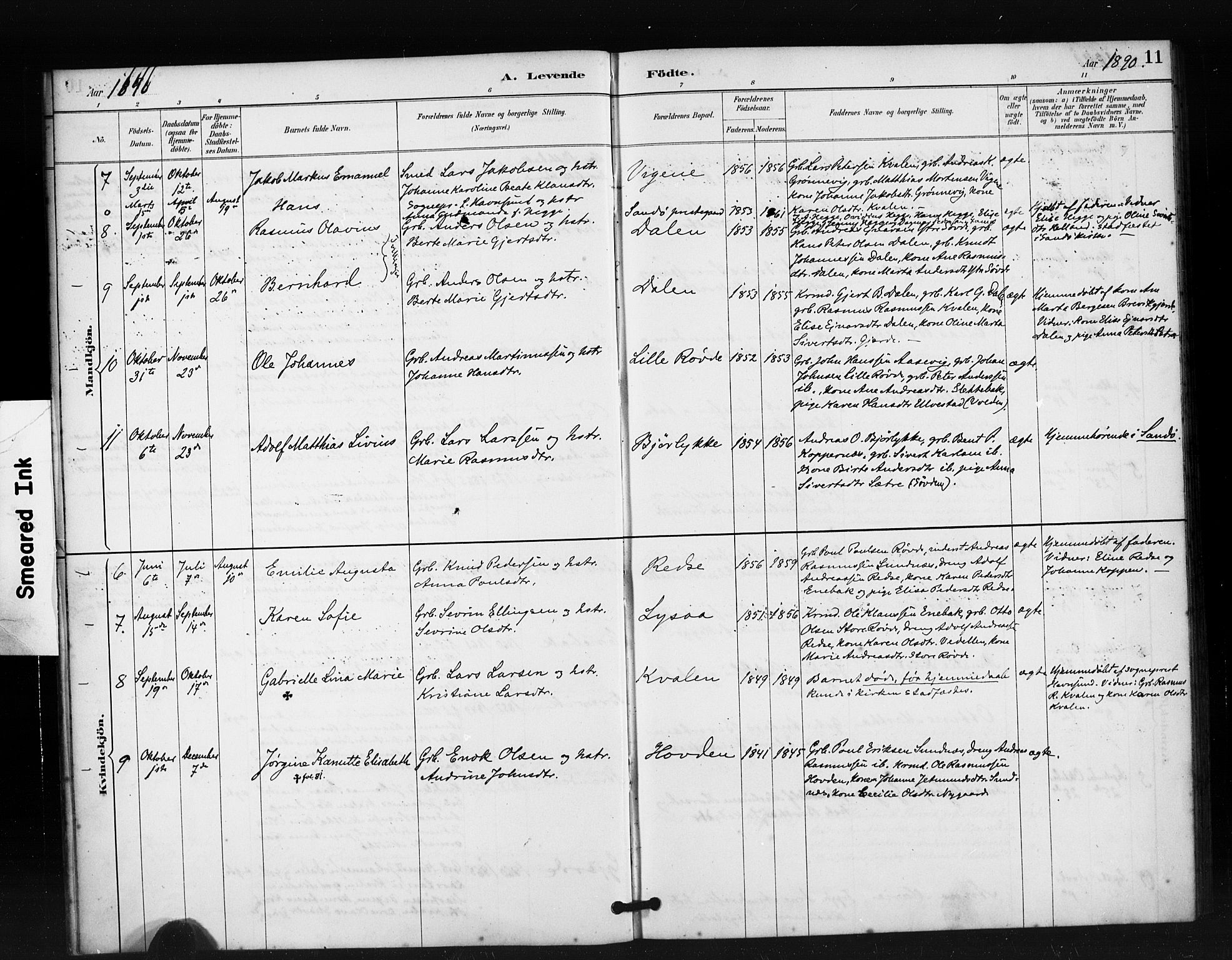 Ministerialprotokoller, klokkerbøker og fødselsregistre - Møre og Romsdal, AV/SAT-A-1454/504/L0056: Ministerialbok nr. 504A03, 1884-1904, s. 11