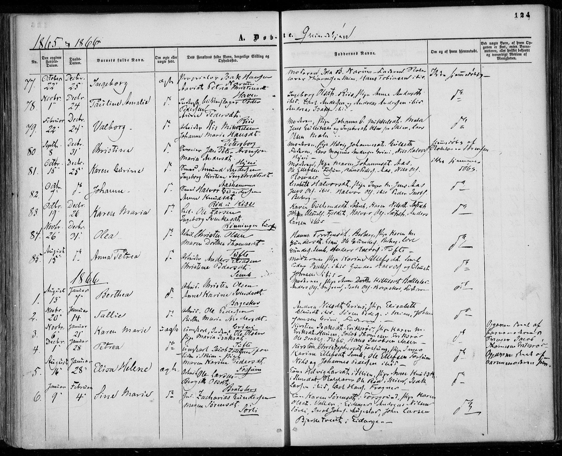 Gjerpen kirkebøker, AV/SAKO-A-265/F/Fa/L0008a: Ministerialbok nr. I 8A, 1857-1871, s. 124