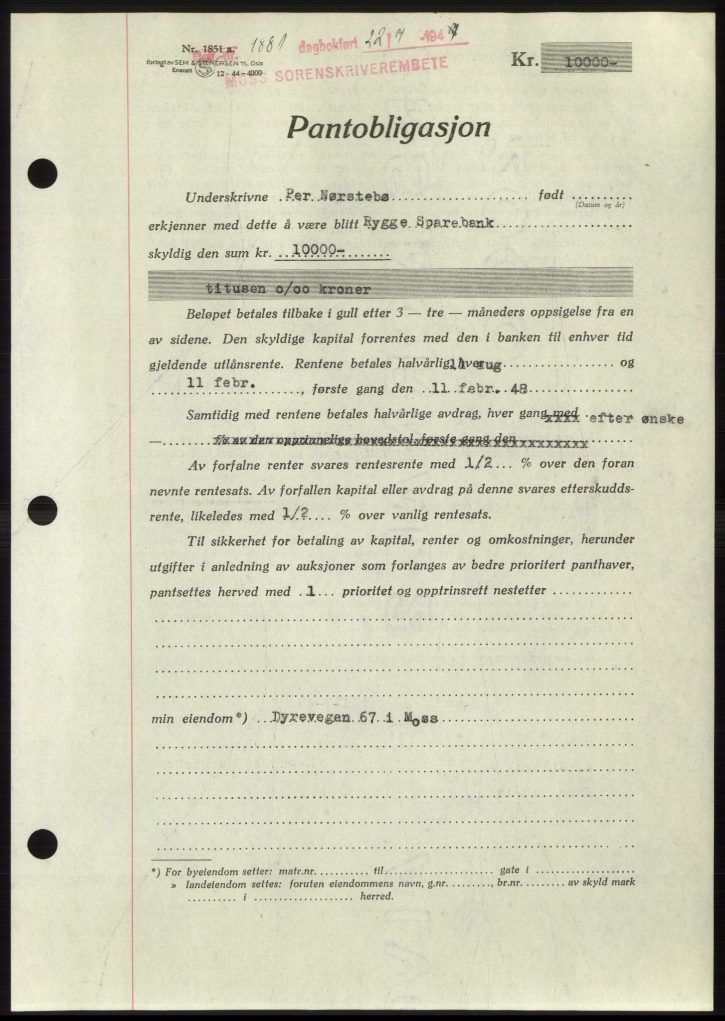Moss sorenskriveri, SAO/A-10168: Pantebok nr. B17, 1947-1947, Dagboknr: 1881/1947