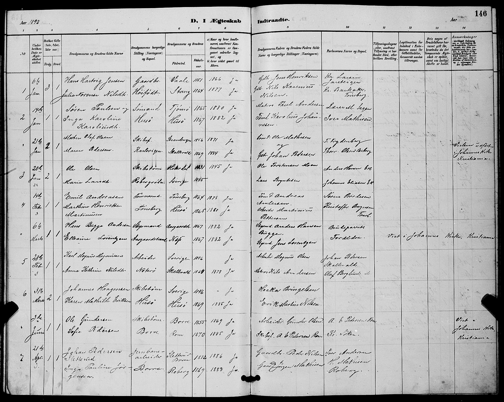 Sem kirkebøker, AV/SAKO-A-5/G/Gb/L0002: Klokkerbok nr. II 2, 1886-1899, s. 146