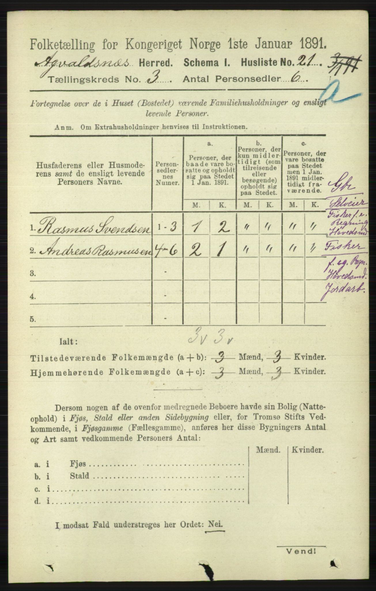 RA, Folketelling 1891 for 1147 Avaldsnes herred, 1891, s. 1011