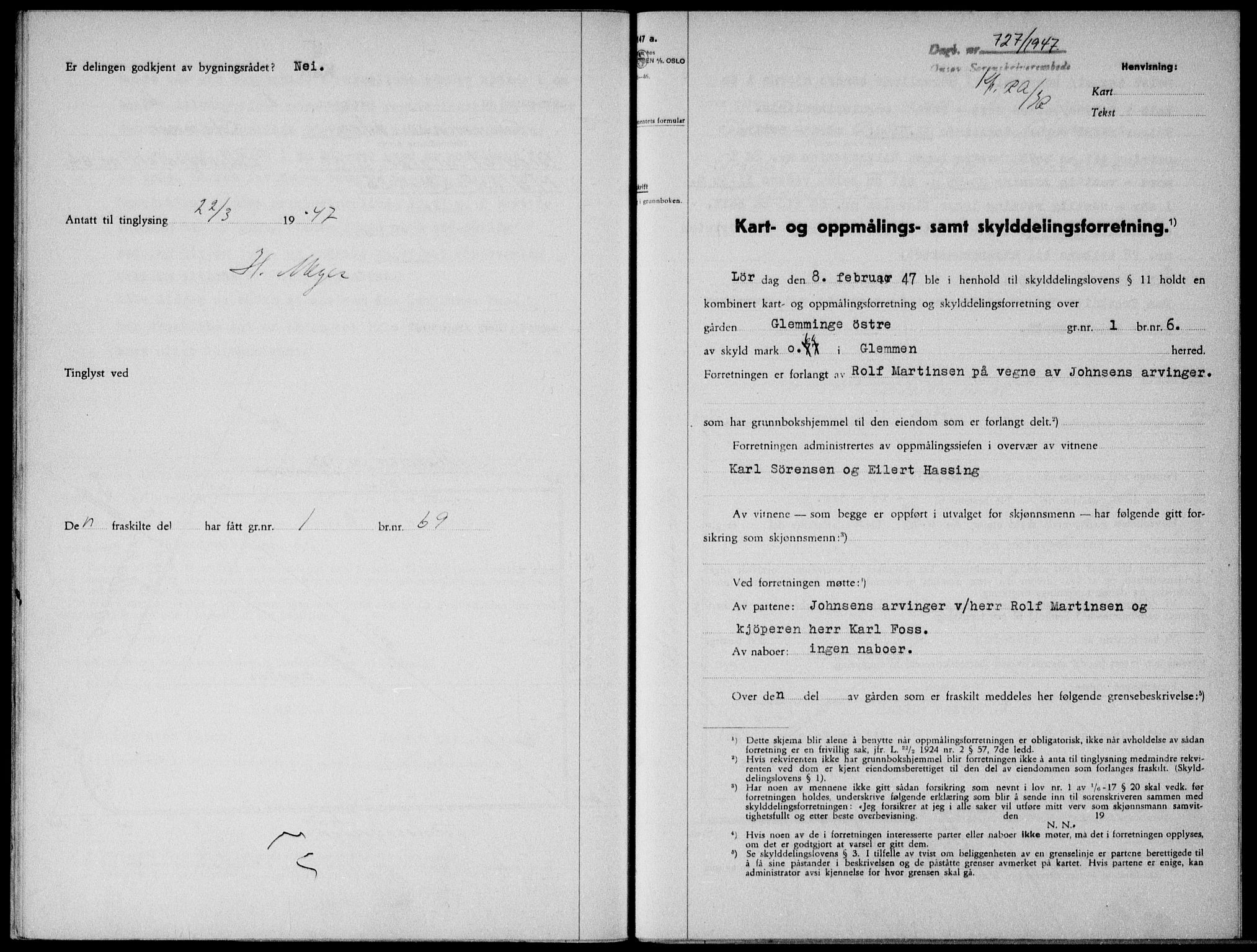 Onsøy sorenskriveri, SAO/A-10474/G/Ga/Gab/L0019a: Pantebok nr. II A-19, 1947-1947, Dagboknr: 727/1947