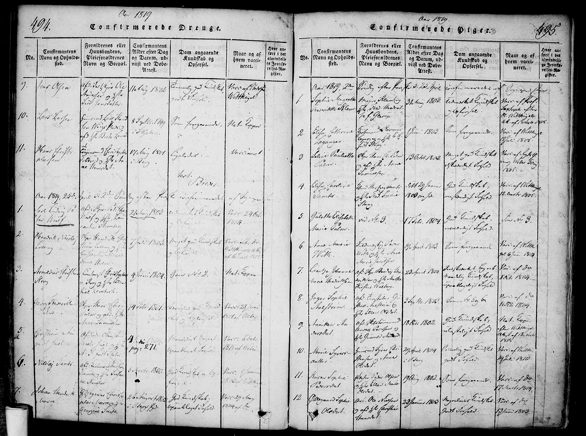 Halden prestekontor Kirkebøker, SAO/A-10909/F/Fa/L0003: Ministerialbok nr. I 3, 1815-1834, s. 494-495