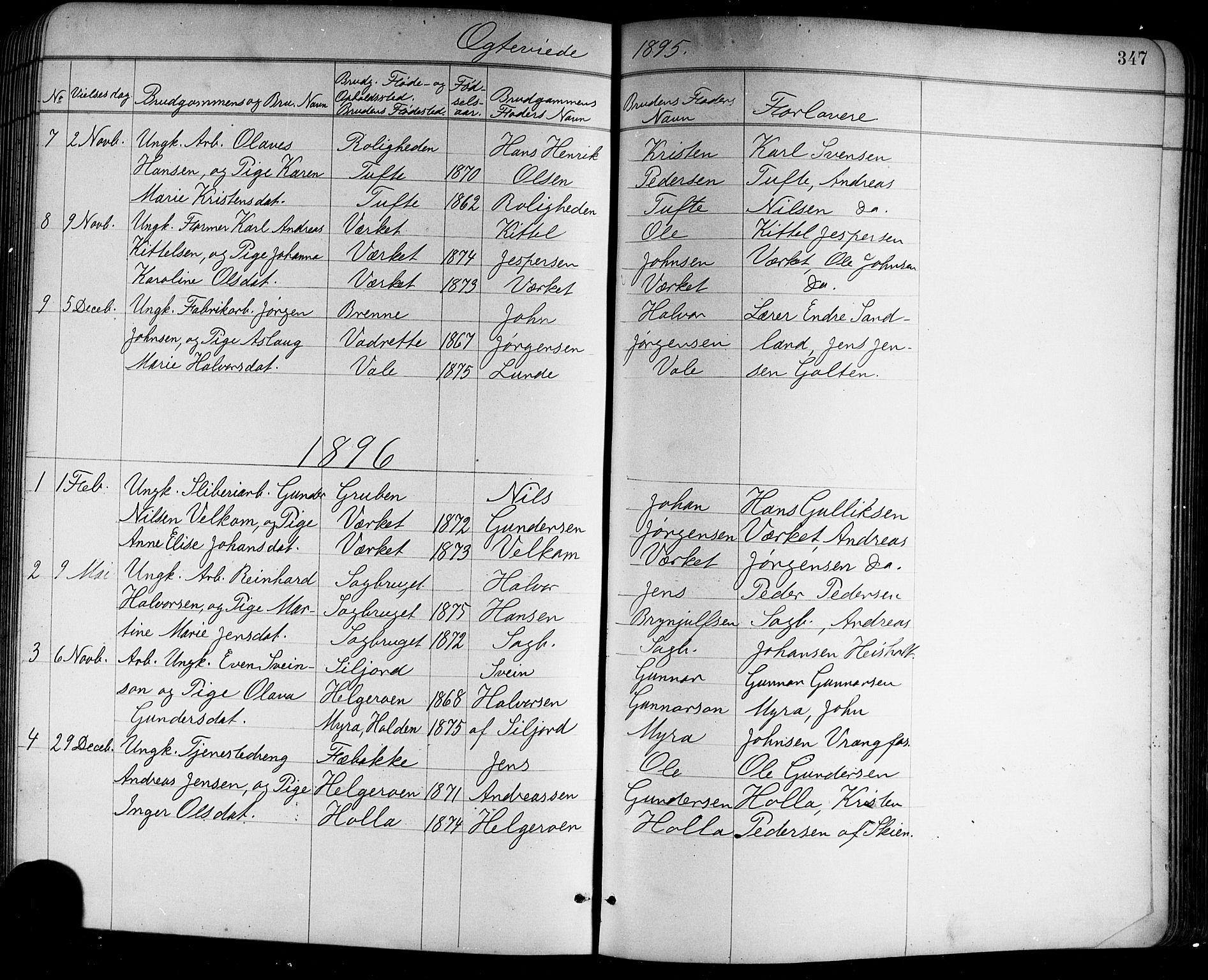 Holla kirkebøker, AV/SAKO-A-272/G/Ga/L0005: Klokkerbok nr. I 5, 1891-1917, s. 347