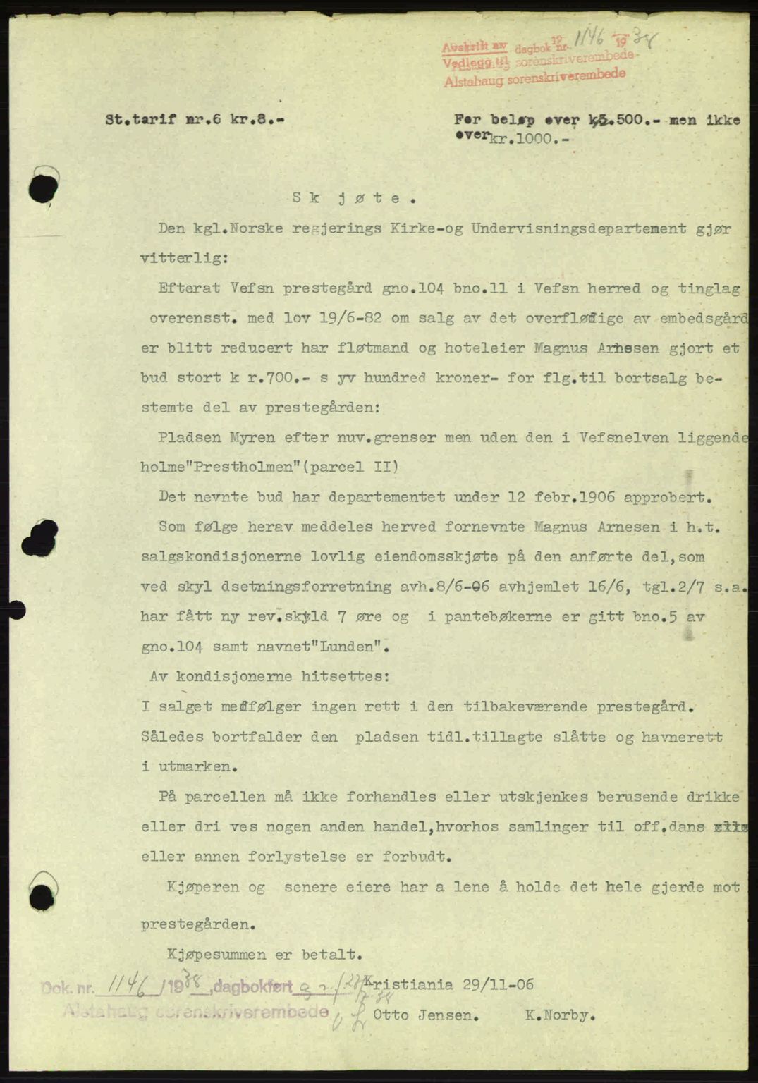 Alstahaug sorenskriveri, SAT/A-1009: Pantebok nr. A3, 1937-1938, Dagboknr: 1146/1938