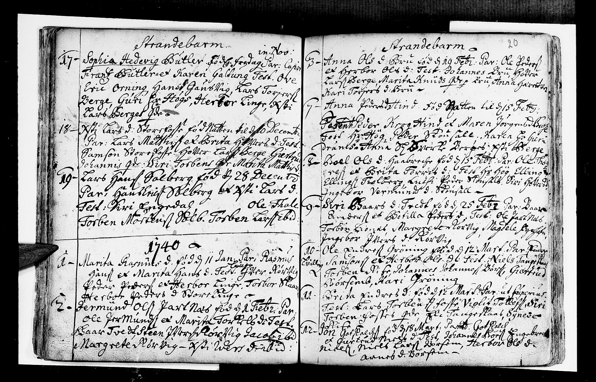 Strandebarm sokneprestembete, SAB/A-78401/H/Haa: Ministerialbok nr. A 2 /1, 1727-1750, s. 20