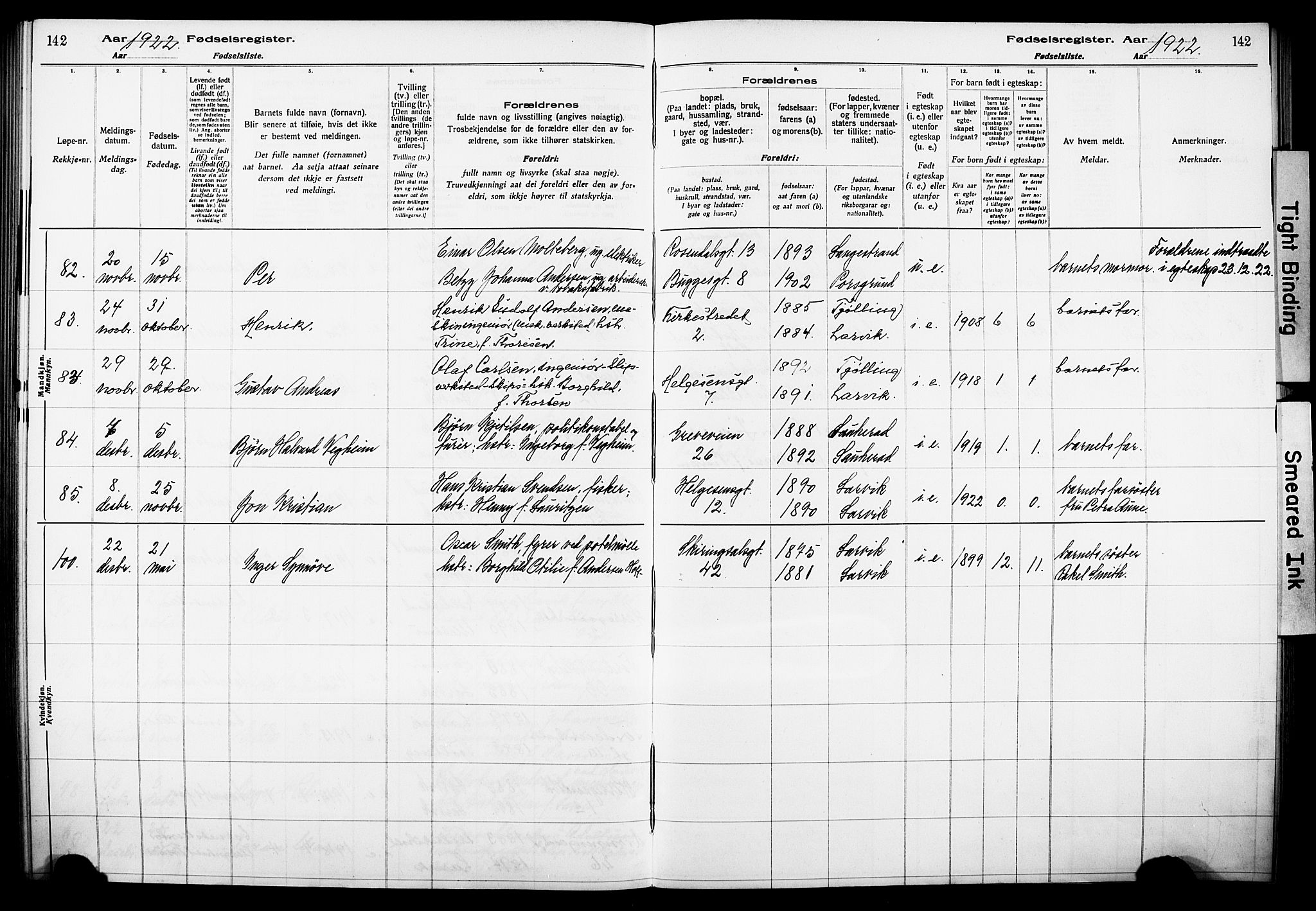 Larvik kirkebøker, AV/SAKO-A-352/J/Ja/L0001: Fødselsregister nr. I 1, 1916-1926, s. 142