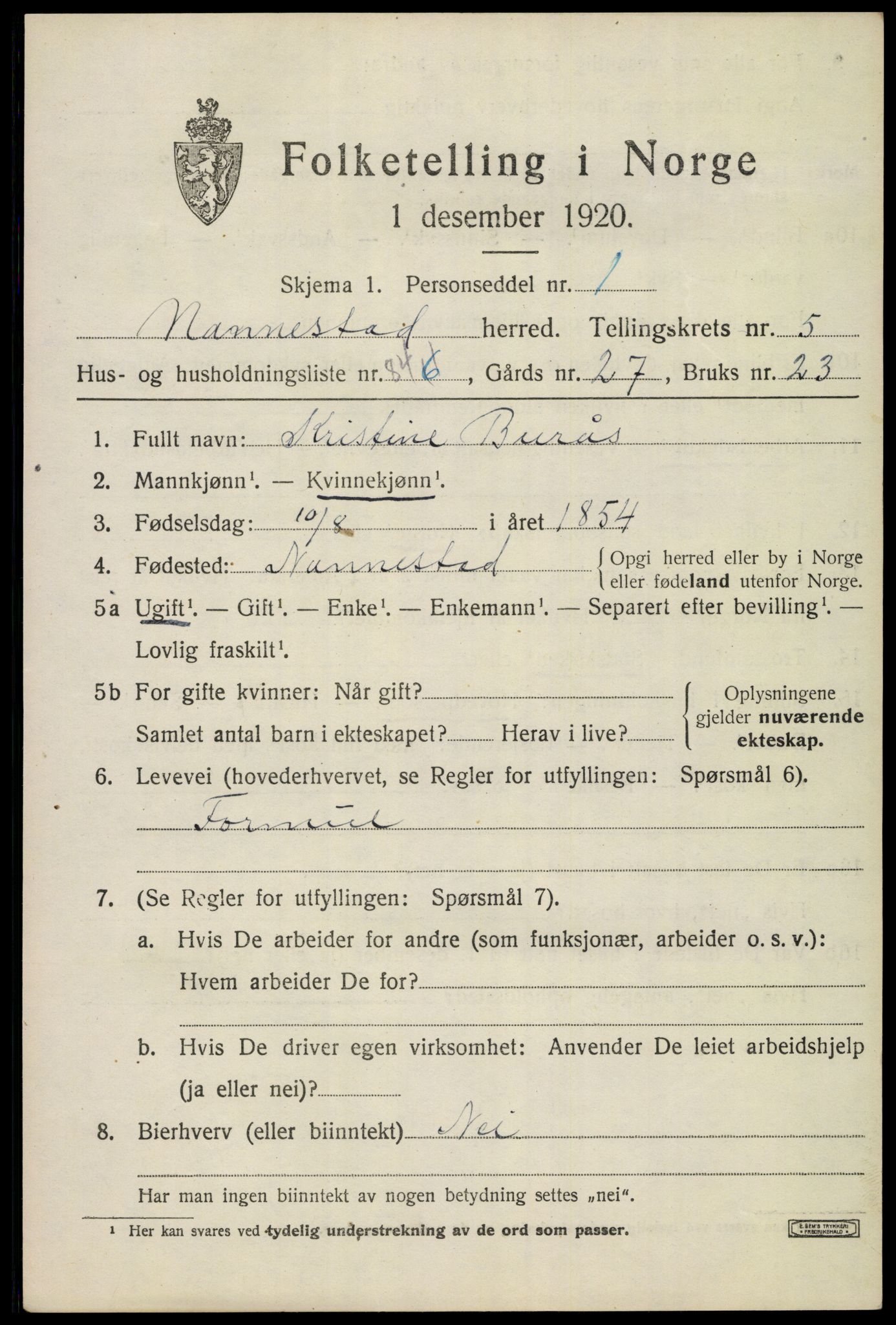 SAO, Folketelling 1920 for 0238 Nannestad herred, 1920, s. 7536