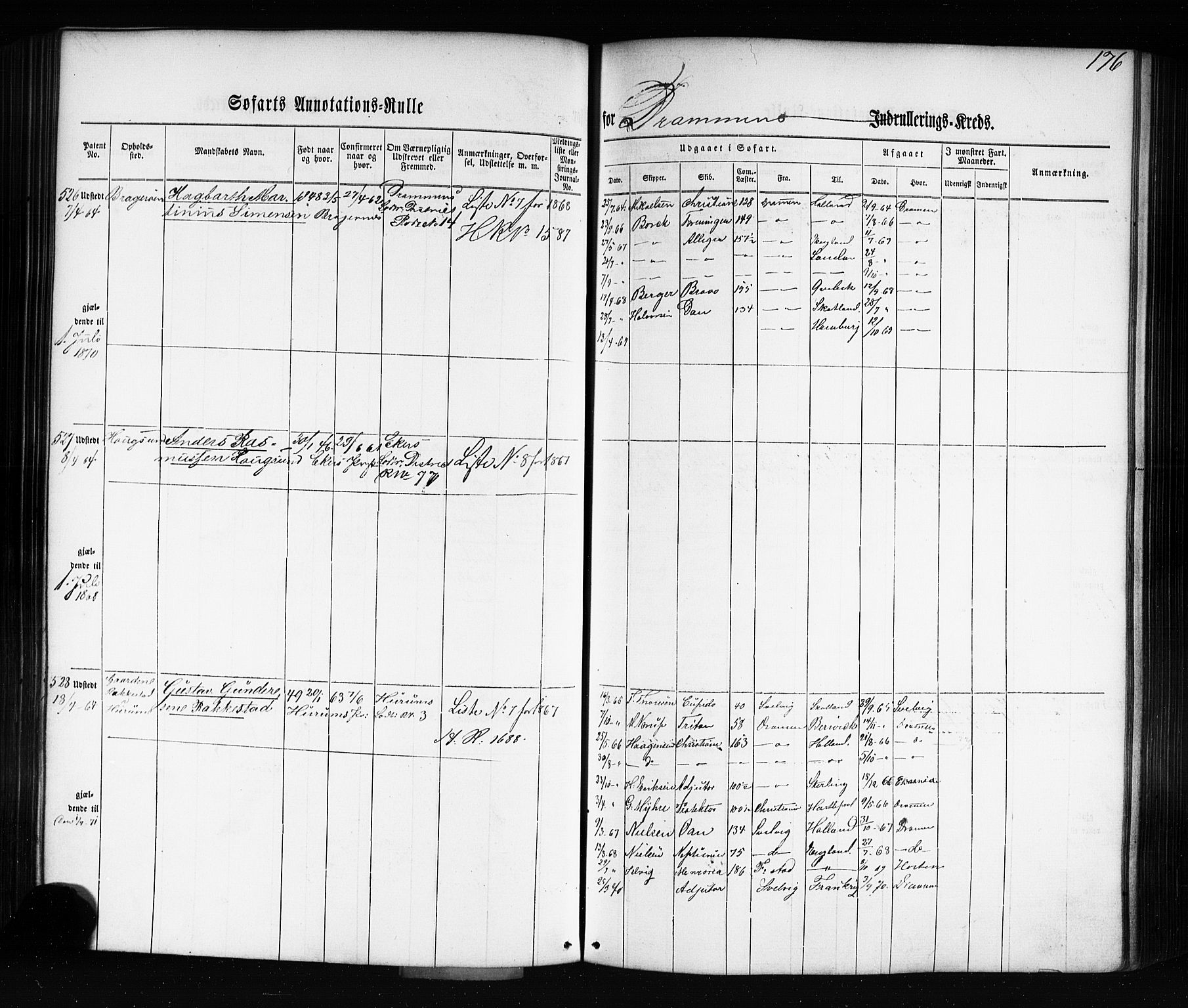 Drammen innrulleringsdistrikt, AV/SAKO-A-781/F/Fb/L0002: Annotasjonsrulle, 1860-1868, s. 188