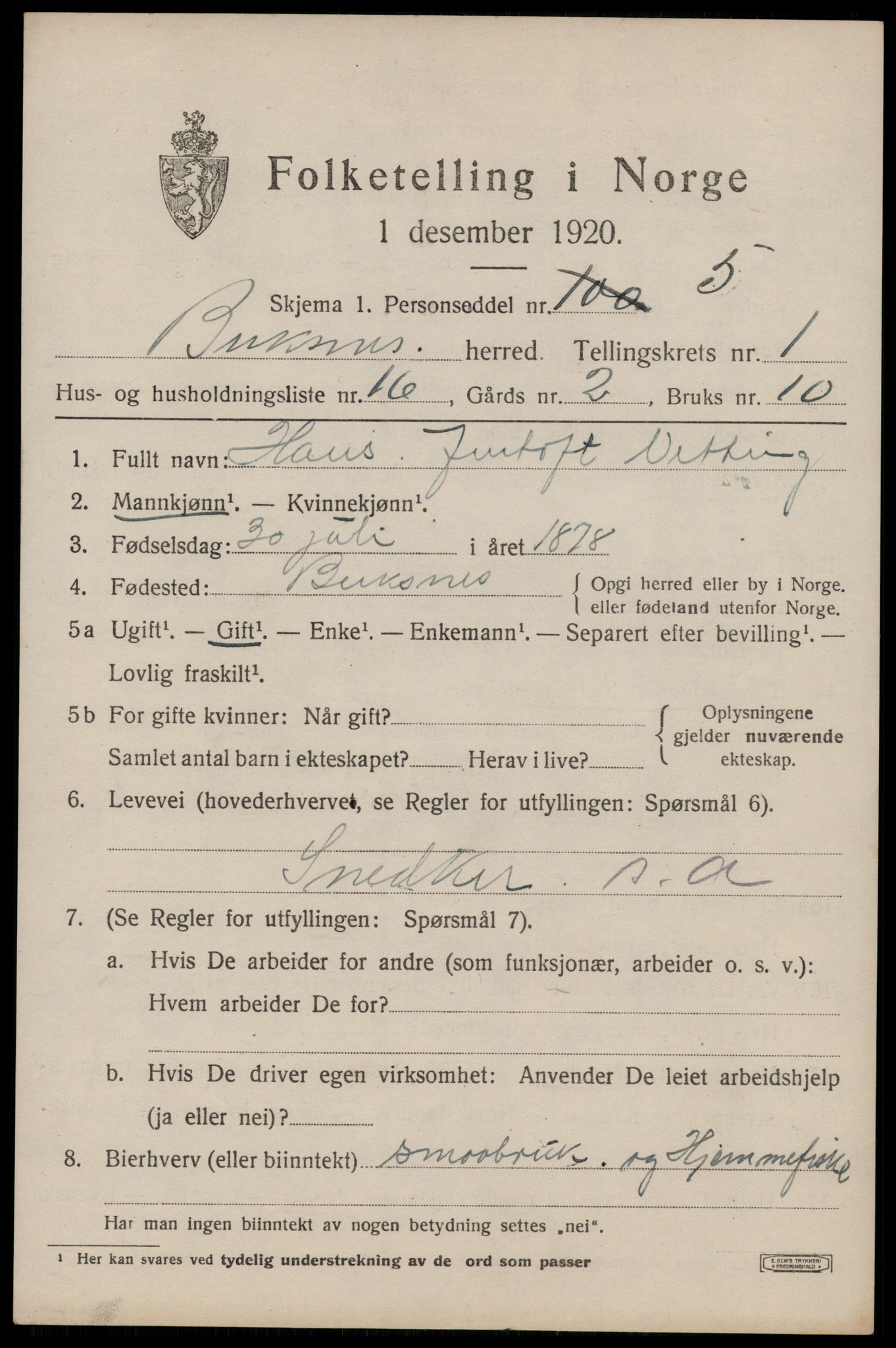 SAT, Folketelling 1920 for 1860 Buksnes herred, 1920, s. 1153
