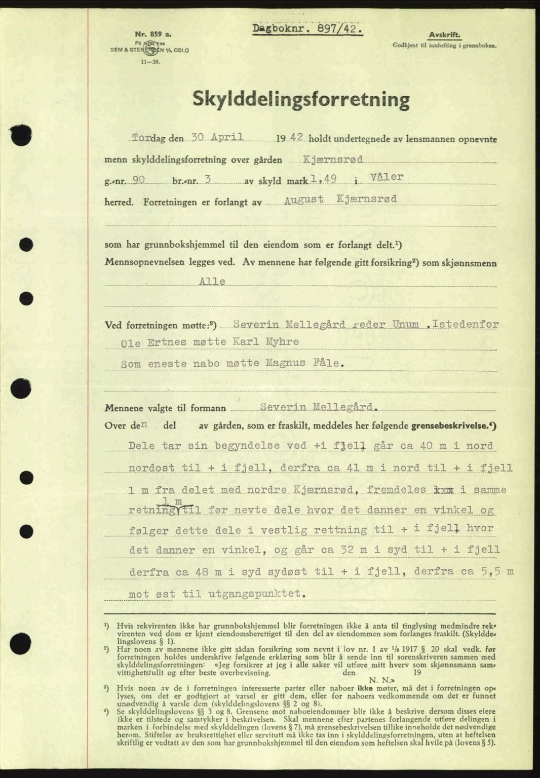 Moss sorenskriveri, SAO/A-10168: Pantebok nr. A9, 1941-1942, Dagboknr: 897/1942