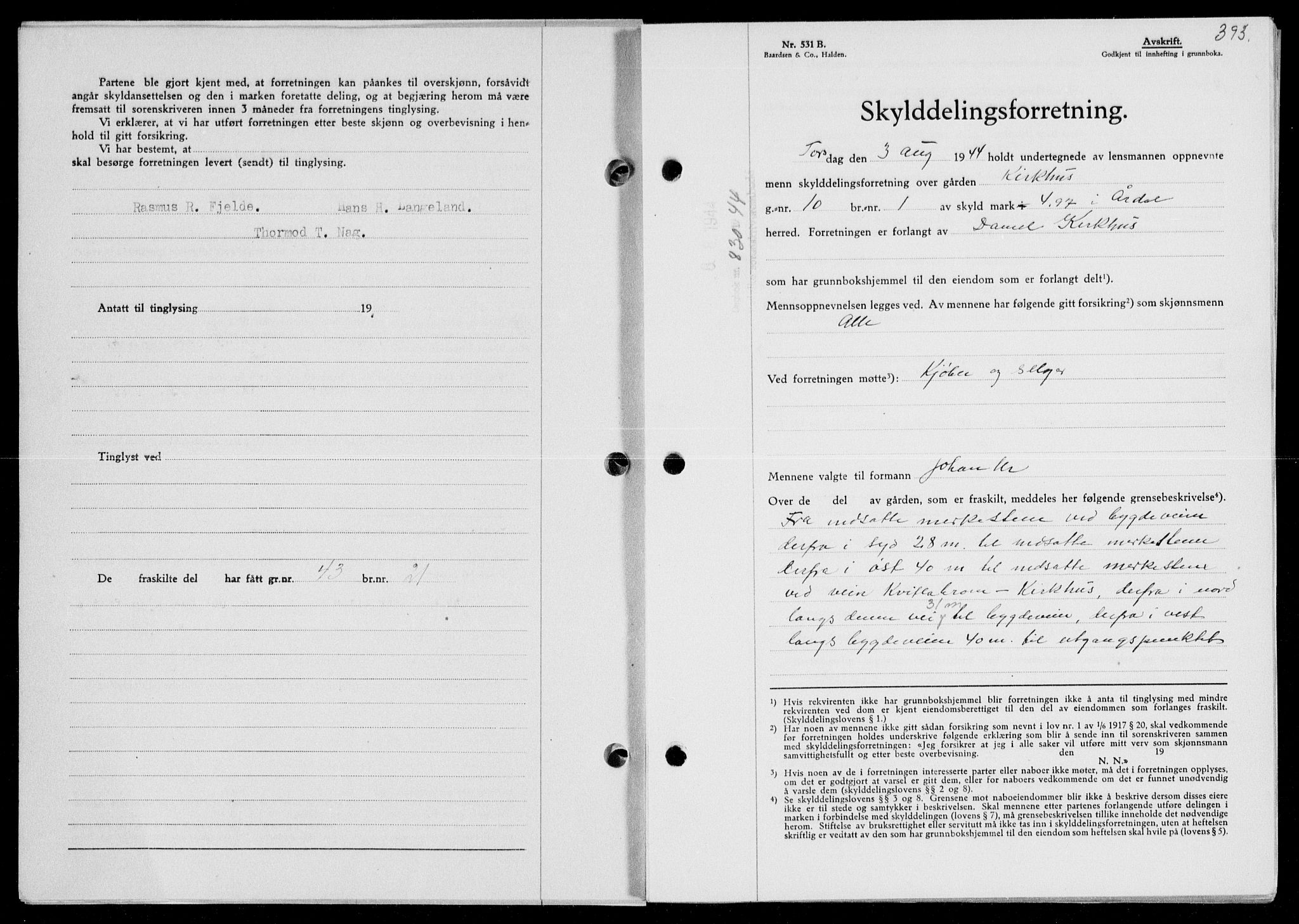 Ryfylke tingrett, SAST/A-100055/001/II/IIB/L0091: Pantebok nr. 70, 1943-1944, Dagboknr: 830/1944