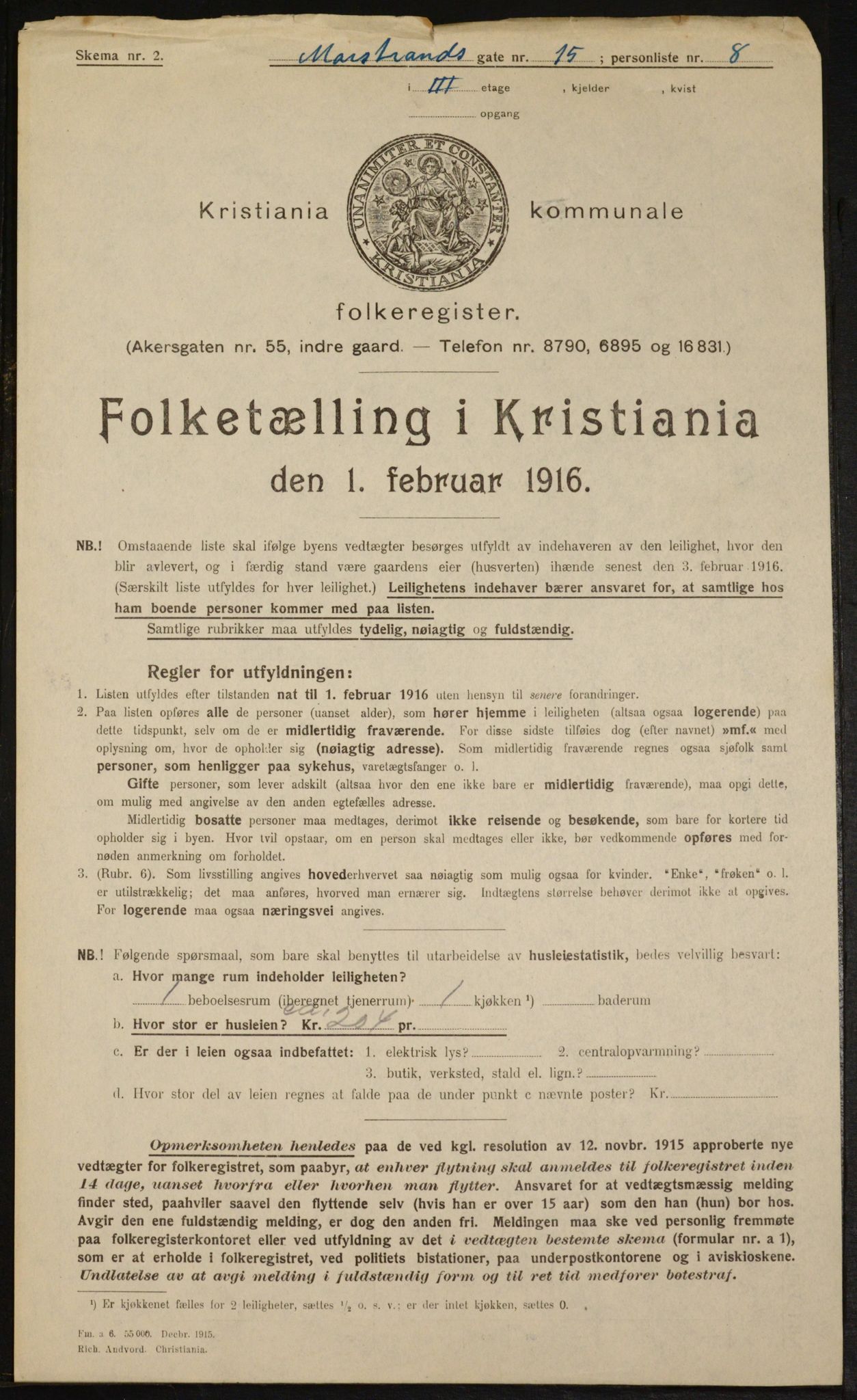 OBA, Kommunal folketelling 1.2.1916 for Kristiania, 1916, s. 66413