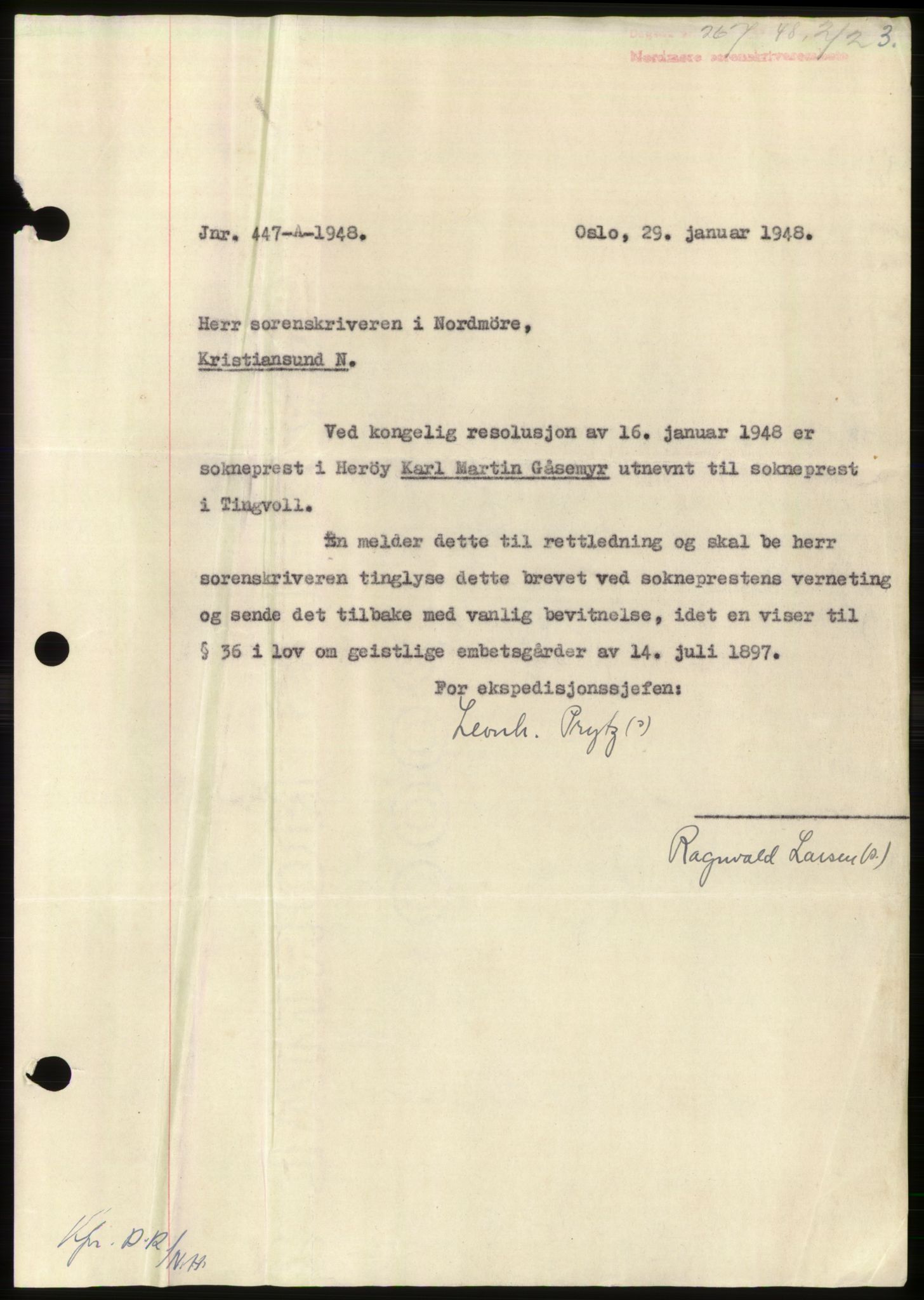 Nordmøre sorenskriveri, SAT/A-4132/1/2/2Ca: Pantebok nr. B98, 1948-1948, Dagboknr: 267/1948