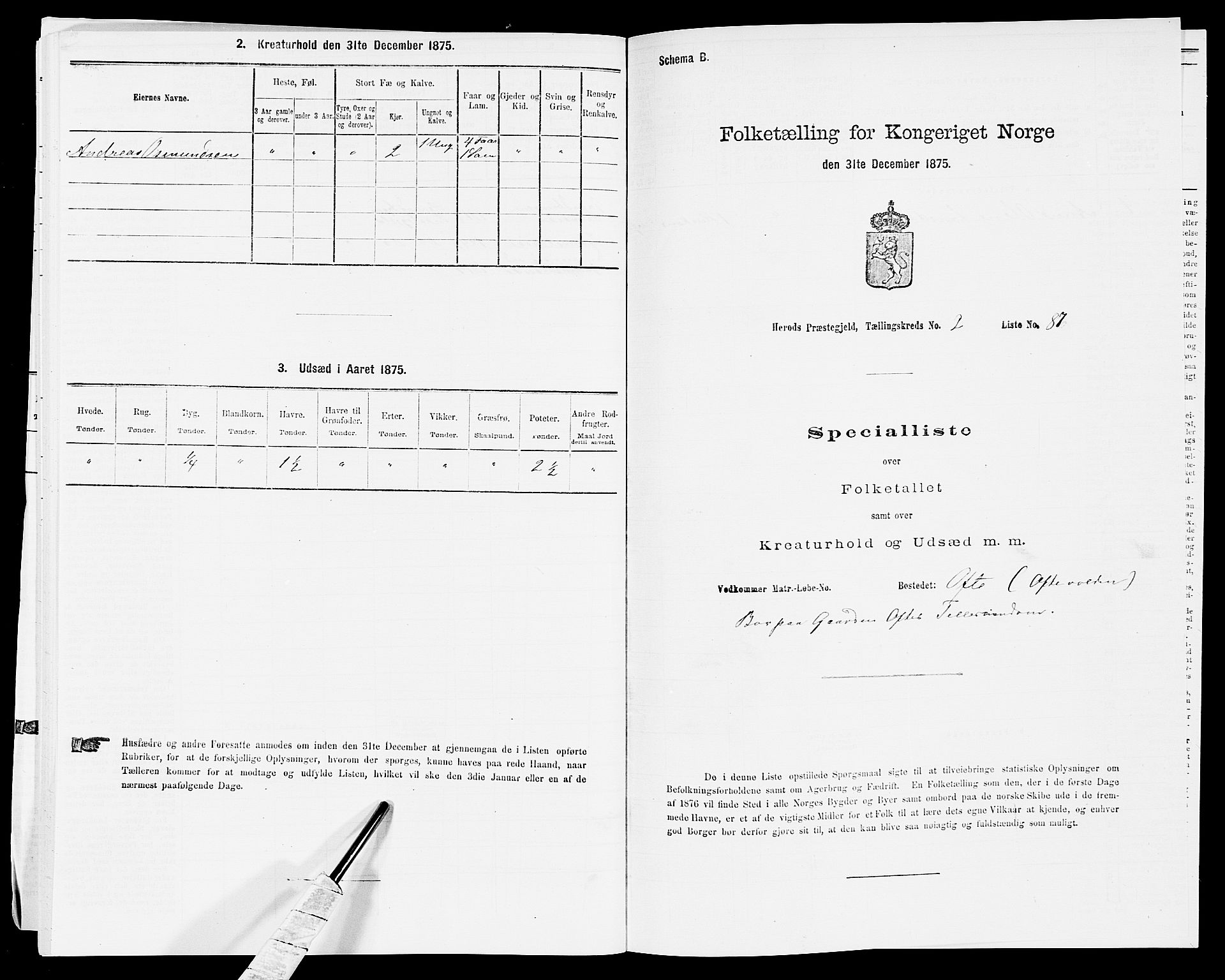 SAK, Folketelling 1875 for 1039P Herad prestegjeld, 1875, s. 326