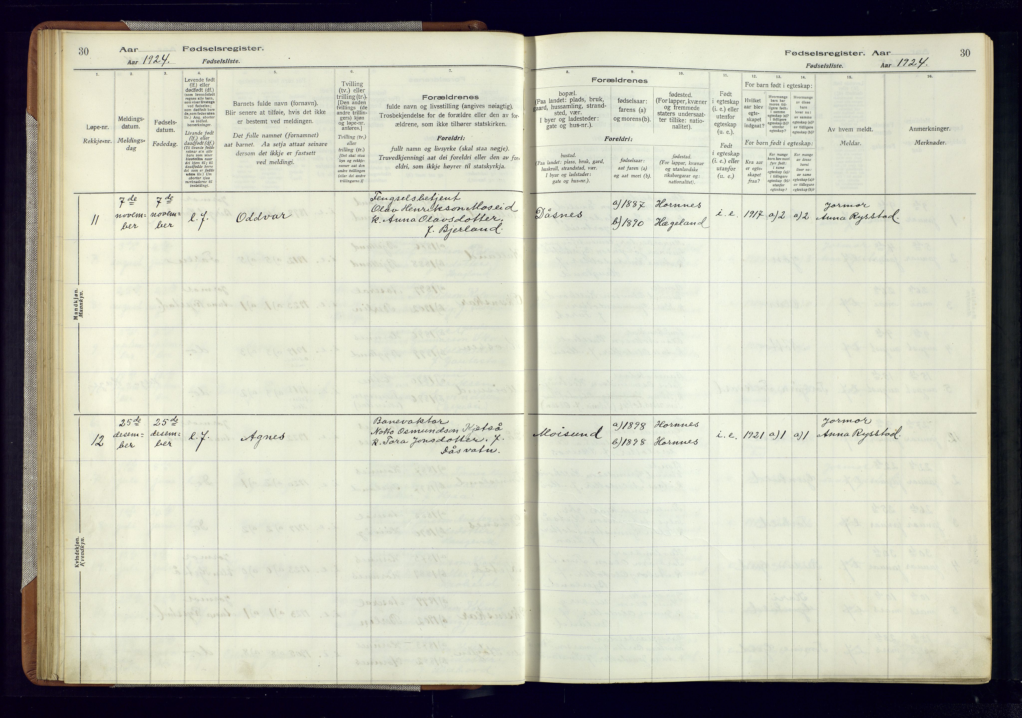 Evje sokneprestkontor, AV/SAK-1111-0008/J/Jc/L0006: Fødselsregister nr. 6, 1916-1982, s. 30