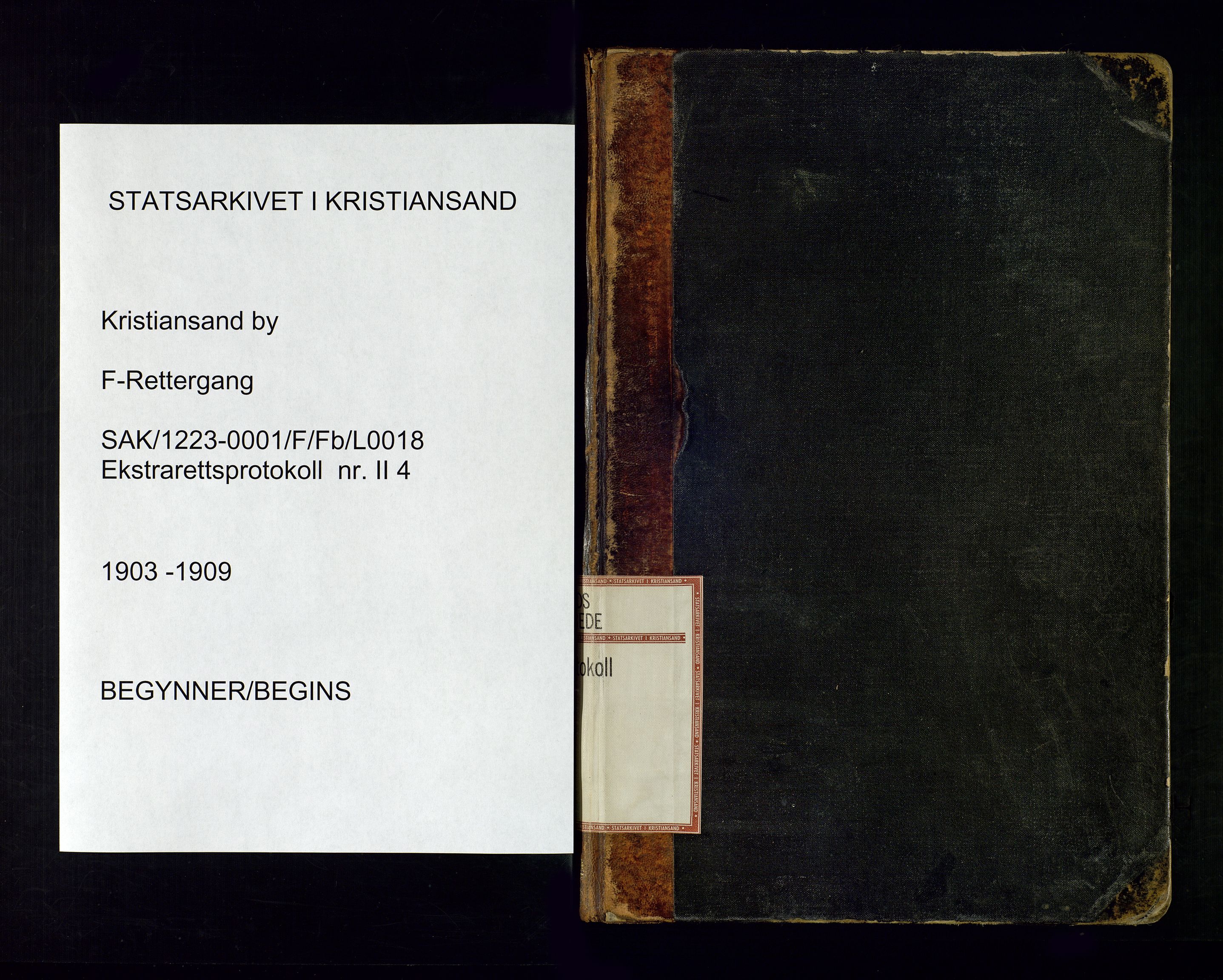 Kristiansand byrett, SAK/1223-0001/F/Fb/L0018: Ekstrarettsprotokoll nr. 4 serie II med register, 1903-1909