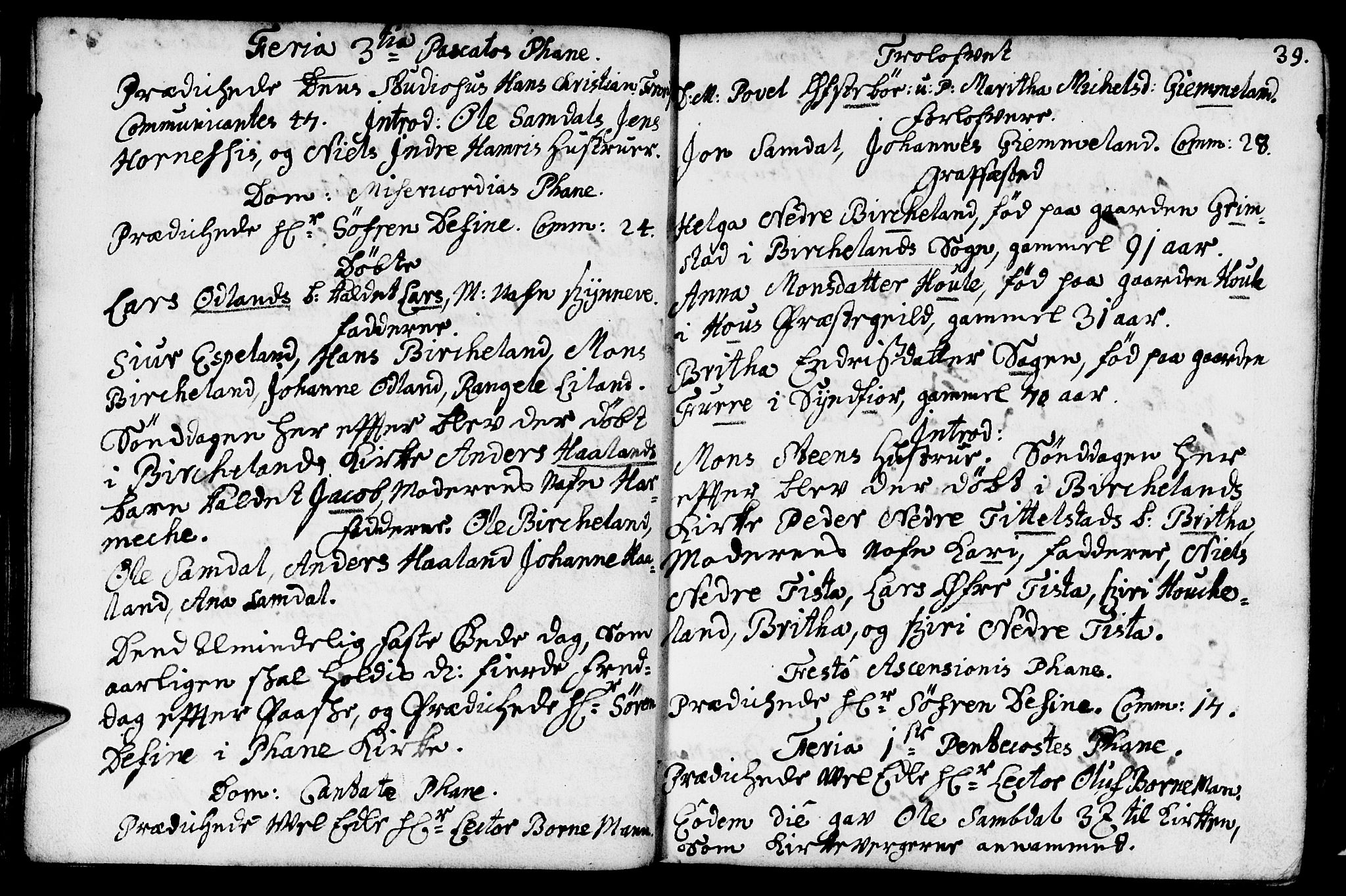 Fana Sokneprestembete, AV/SAB-A-75101/H/Haa/Haaa/L0002: Ministerialbok nr. A 2, 1719-1735, s. 39