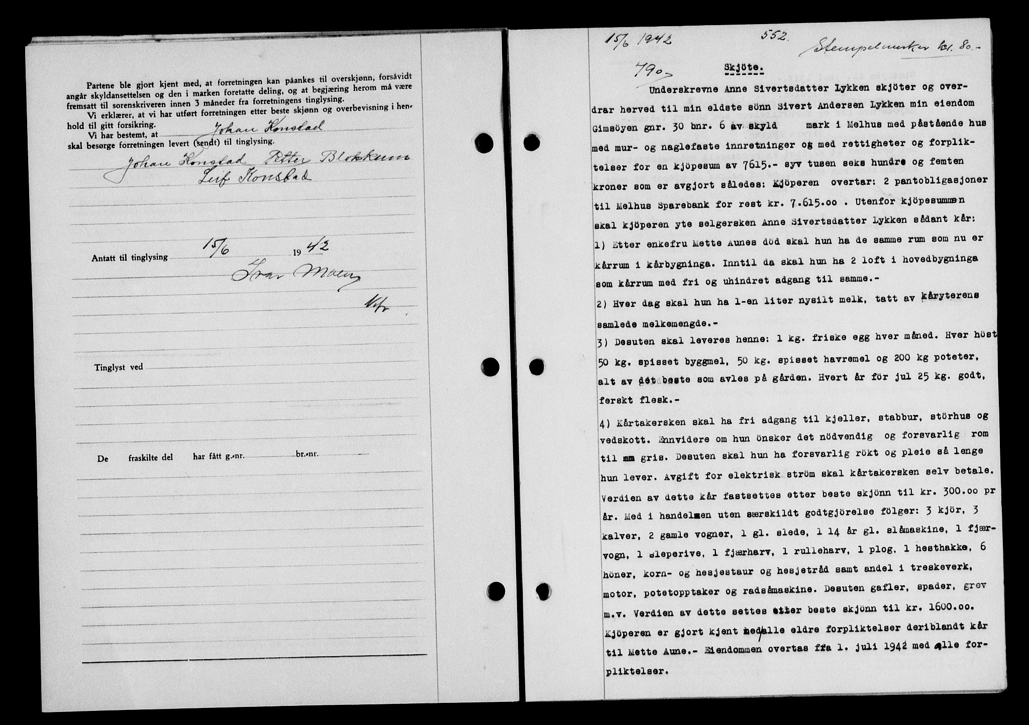 Gauldal sorenskriveri, SAT/A-0014/1/2/2C/L0054: Pantebok nr. 59, 1941-1942, Dagboknr: 790/1942