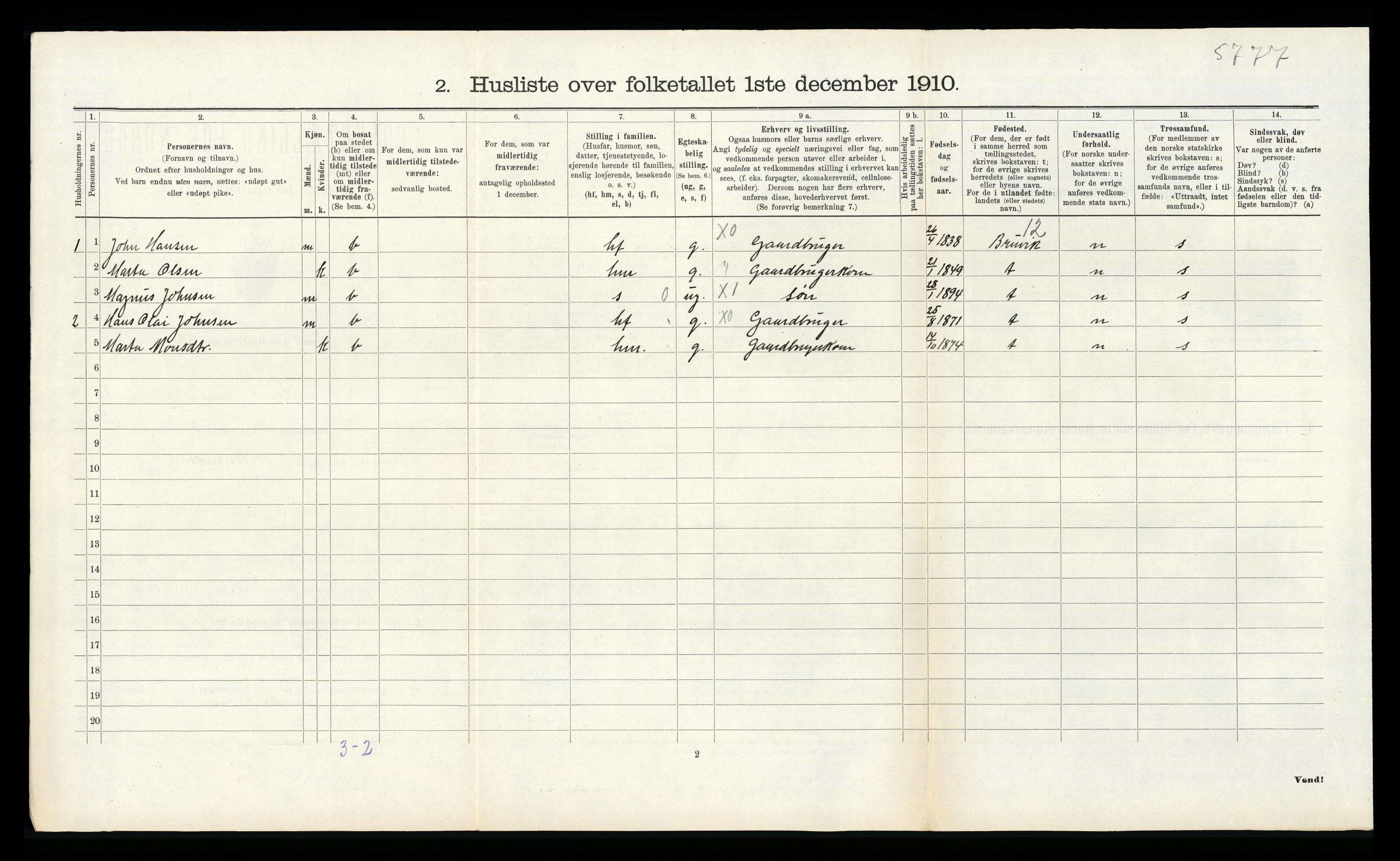 RA, Folketelling 1910 for 1250 Haus herred, 1910, s. 941