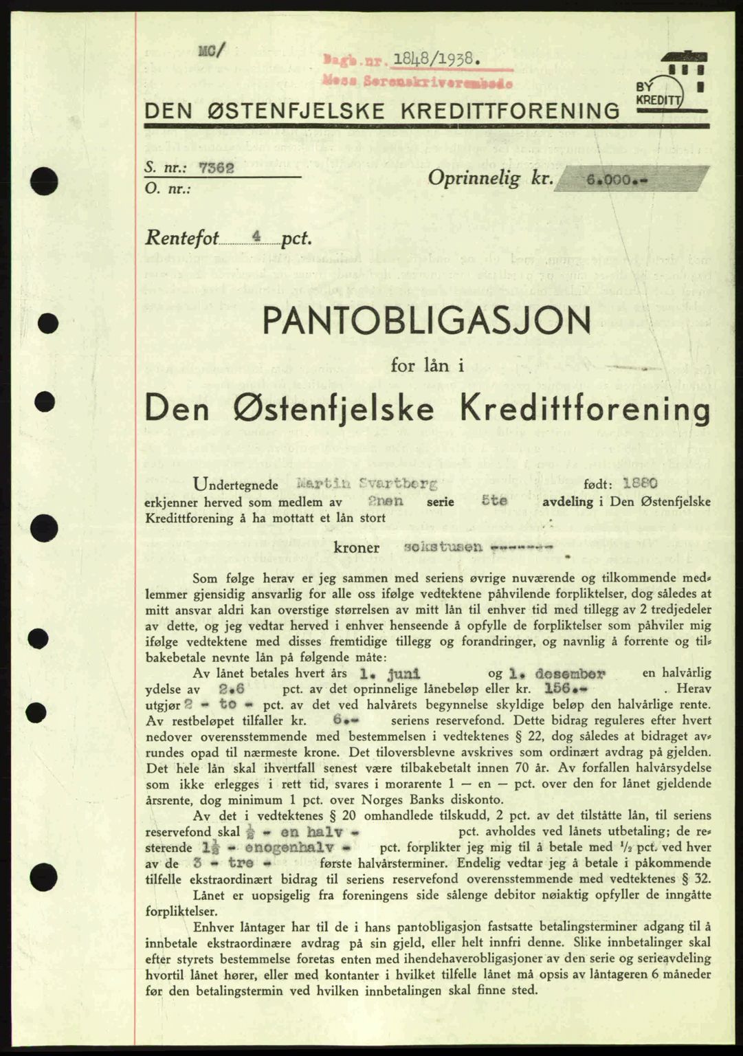 Moss sorenskriveri, SAO/A-10168: Pantebok nr. B6, 1938-1938, Dagboknr: 1848/1938
