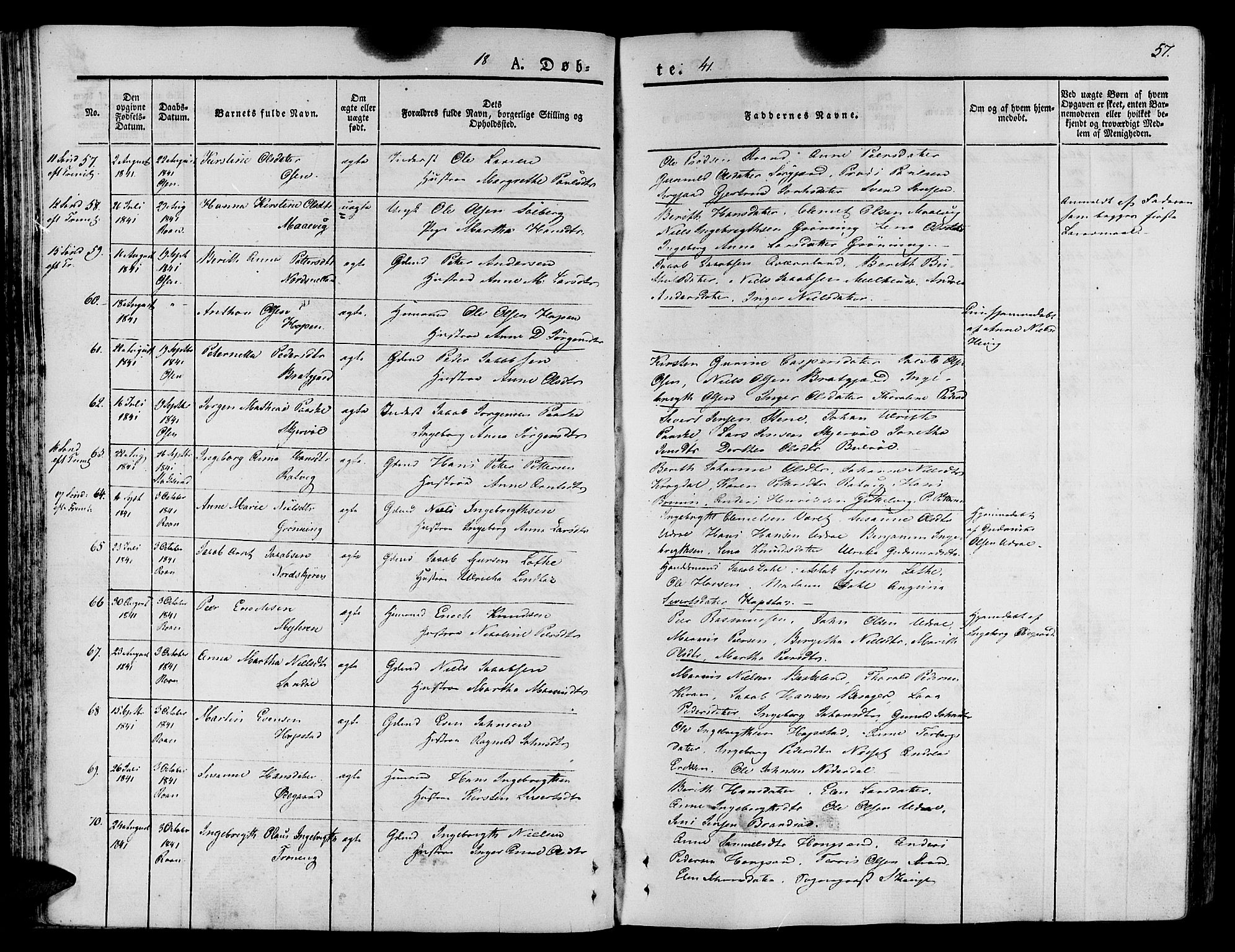 Ministerialprotokoller, klokkerbøker og fødselsregistre - Sør-Trøndelag, SAT/A-1456/657/L0703: Ministerialbok nr. 657A04, 1831-1846, s. 57