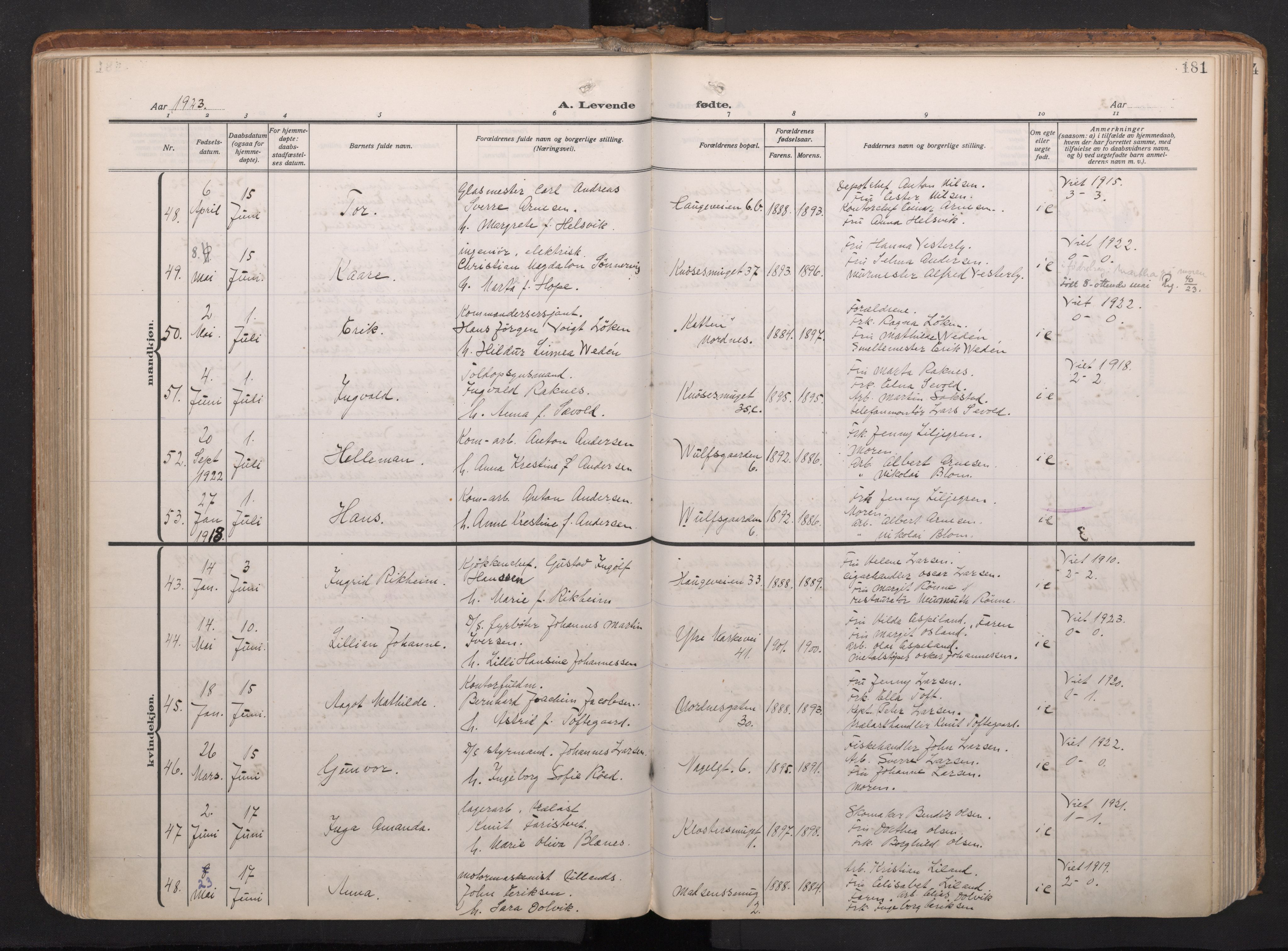 Nykirken Sokneprestembete, AV/SAB-A-77101/H/Haa/L0020: Ministerialbok nr. B 8, 1916-1933, s. 180b-181a