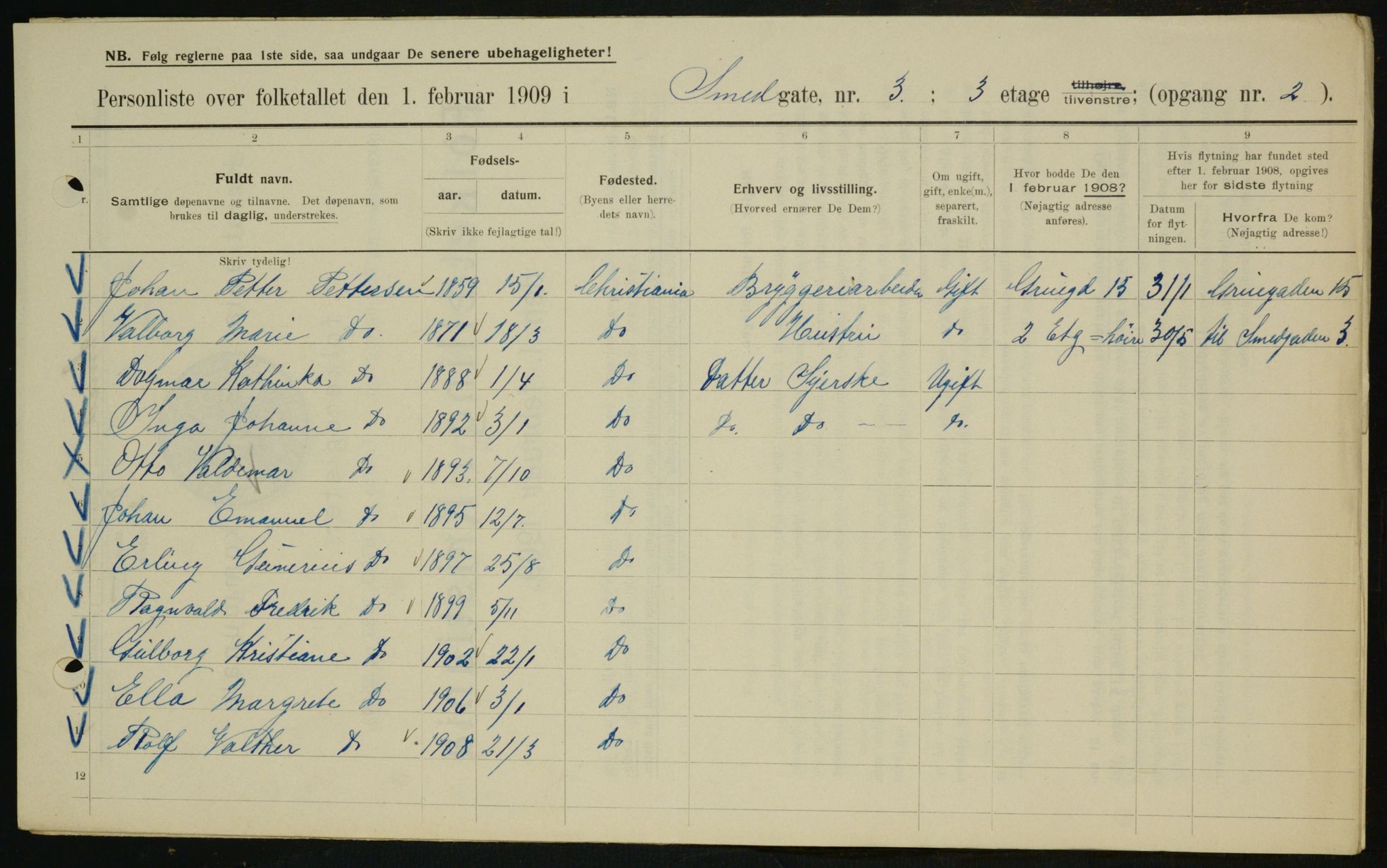 OBA, Kommunal folketelling 1.2.1909 for Kristiania kjøpstad, 1909, s. 88093