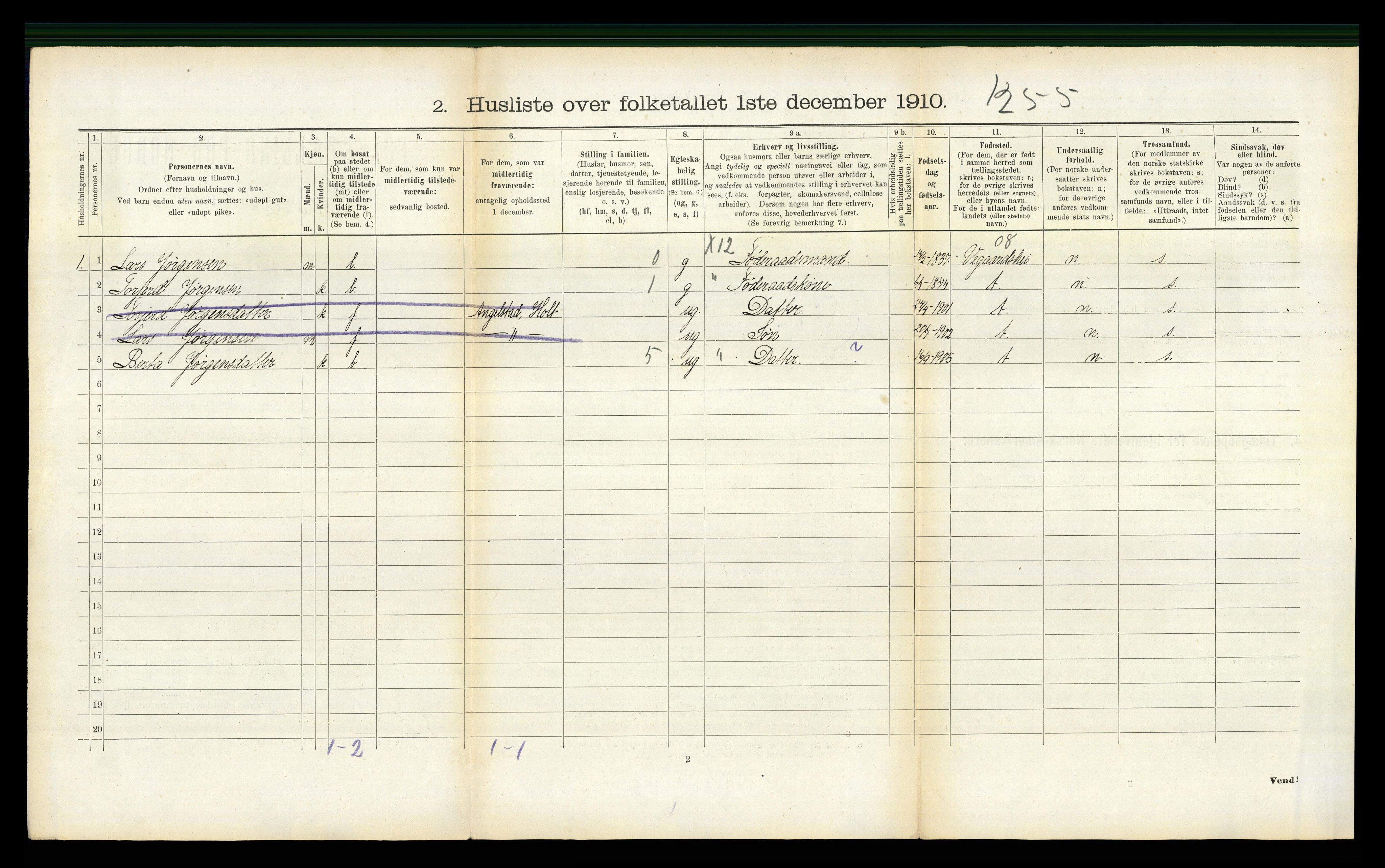 RA, Folketelling 1910 for 0914 Holt herred, 1910, s. 227