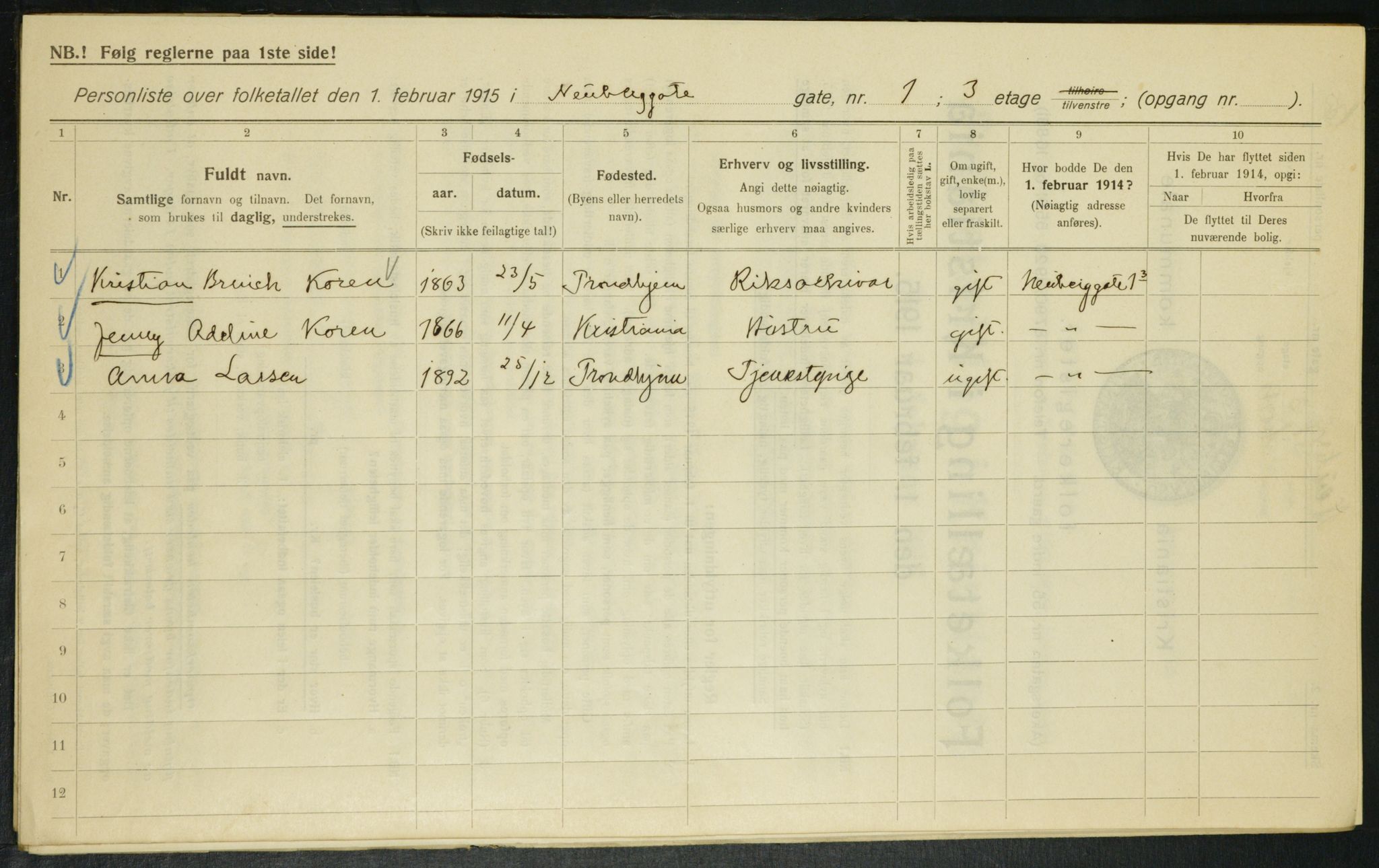 OBA, Kommunal folketelling 1.2.1915 for Kristiania, 1915, s. 69069