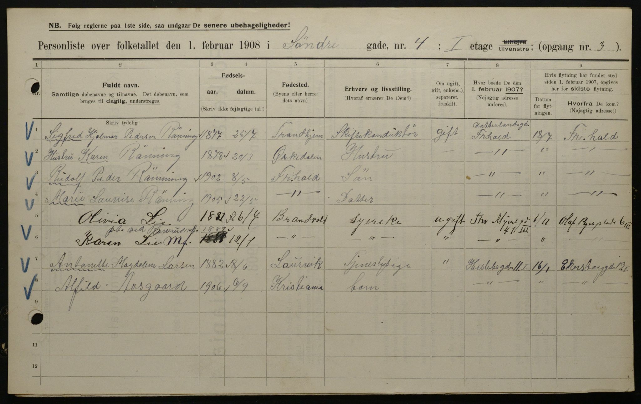 OBA, Kommunal folketelling 1.2.1908 for Kristiania kjøpstad, 1908, s. 95582
