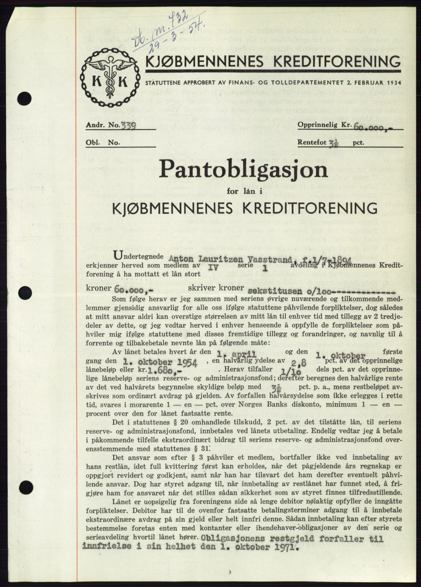 Søre Sunnmøre sorenskriveri, SAT/A-4122/1/2/2C/L0124: Pantebok nr. 12B, 1953-1954, Dagboknr: 732/1954