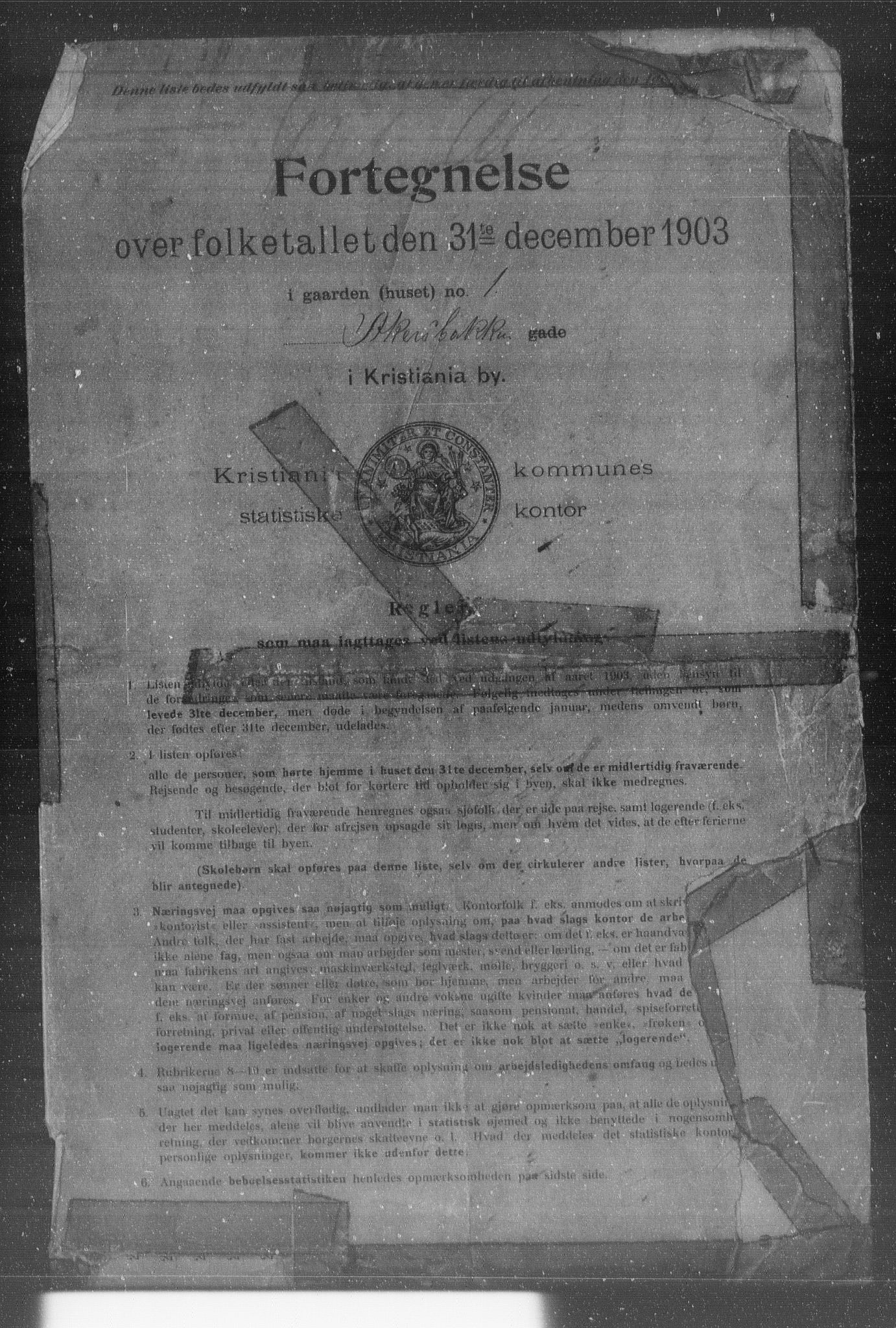 OBA, Kommunal folketelling 31.12.1903 for Kristiania kjøpstad, 1903, s. 9