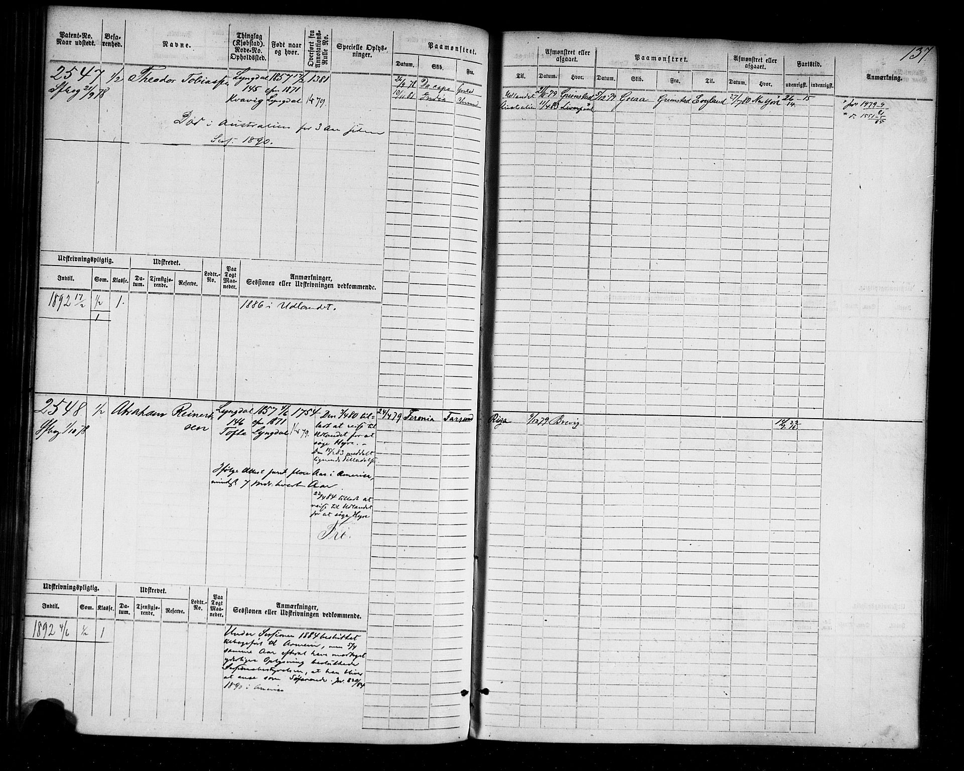 Farsund mønstringskrets, AV/SAK-2031-0017/F/Fb/L0004: Hovedrulle nr 2275-3040, M-7, 1875-1915, s. 139