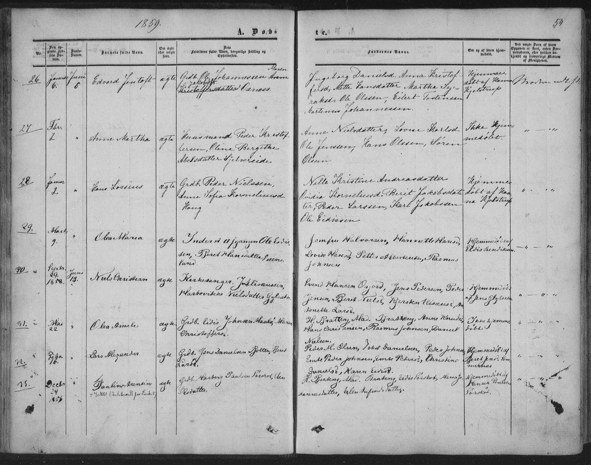 Ministerialprotokoller, klokkerbøker og fødselsregistre - Nordland, SAT/A-1459/855/L0800: Ministerialbok nr. 855A08, 1852-1864, s. 54