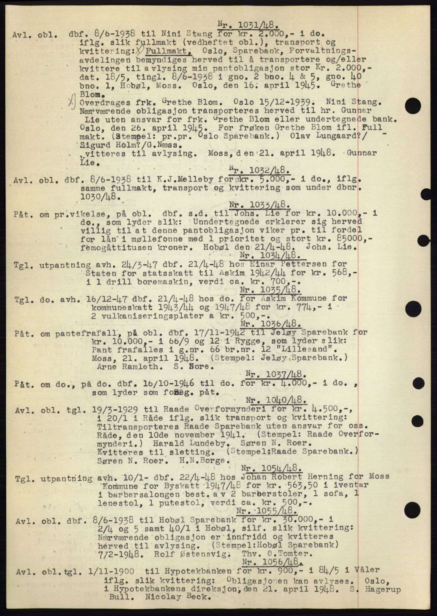 Moss sorenskriveri, SAO/A-10168: Pantebok nr. C10, 1938-1950, Dagboknr: 1031/1948