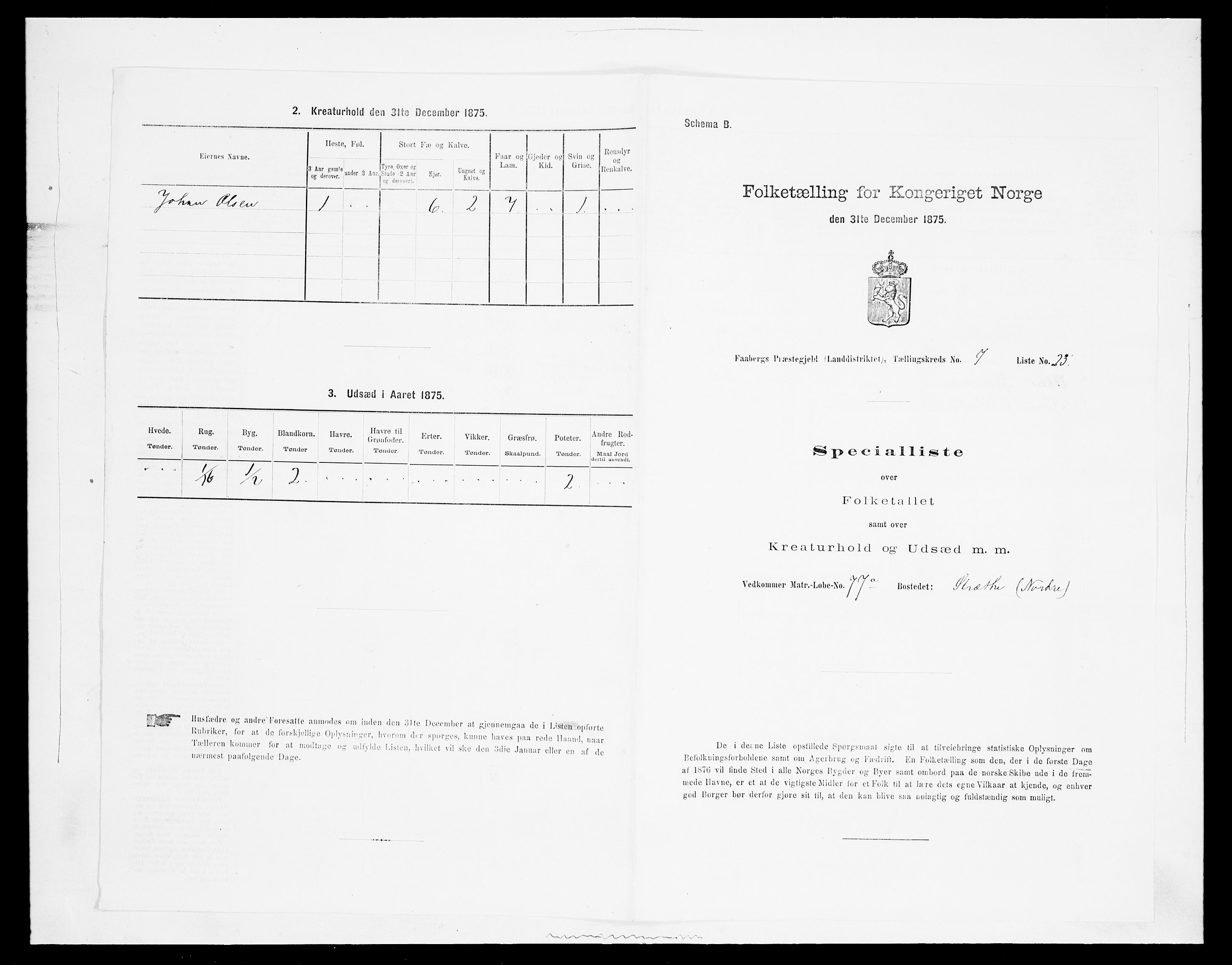 SAH, Folketelling 1875 for 0524L Fåberg prestegjeld, Fåberg sokn og Lillehammer landsokn, 1875, s. 878