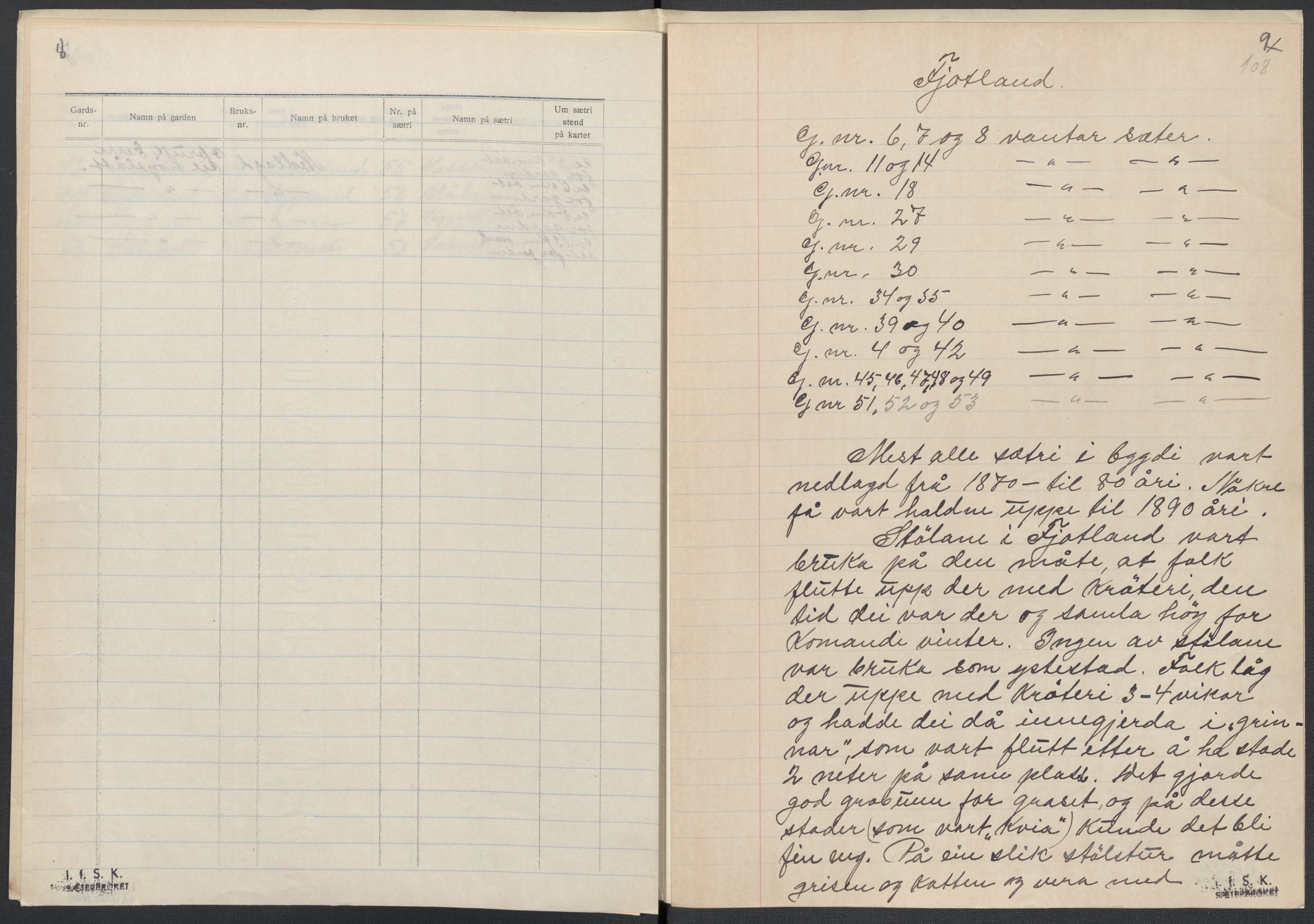 Instituttet for sammenlignende kulturforskning, AV/RA-PA-0424/F/Fc/L0008/0003: Eske B8: / Vest-Agder (perm XXI), 1932-1935, s. 108