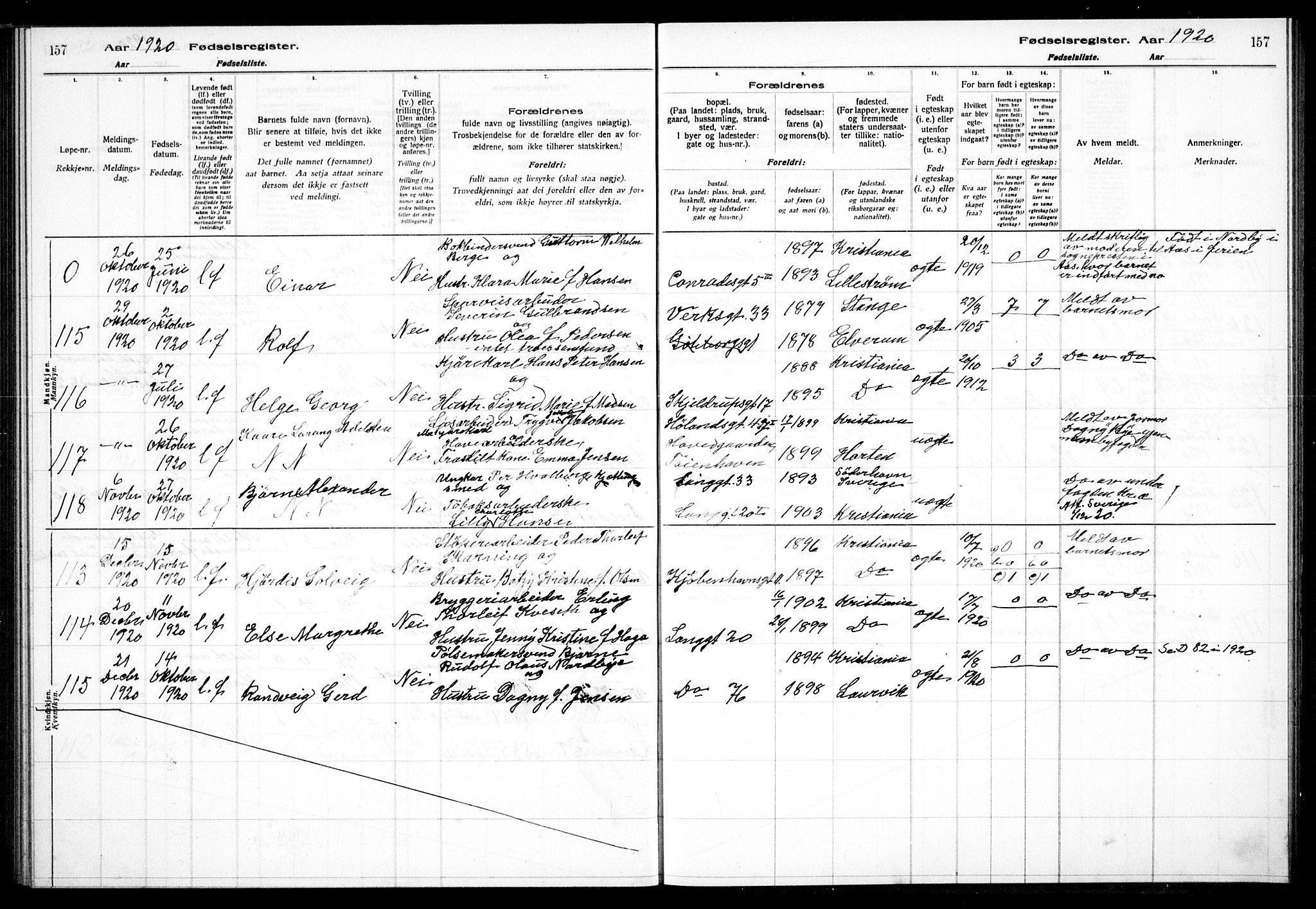Petrus prestekontor Kirkebøker, AV/SAO-A-10872/J/Ja/L0001: Fødselsregister nr. 1, 1916-1922, s. 157