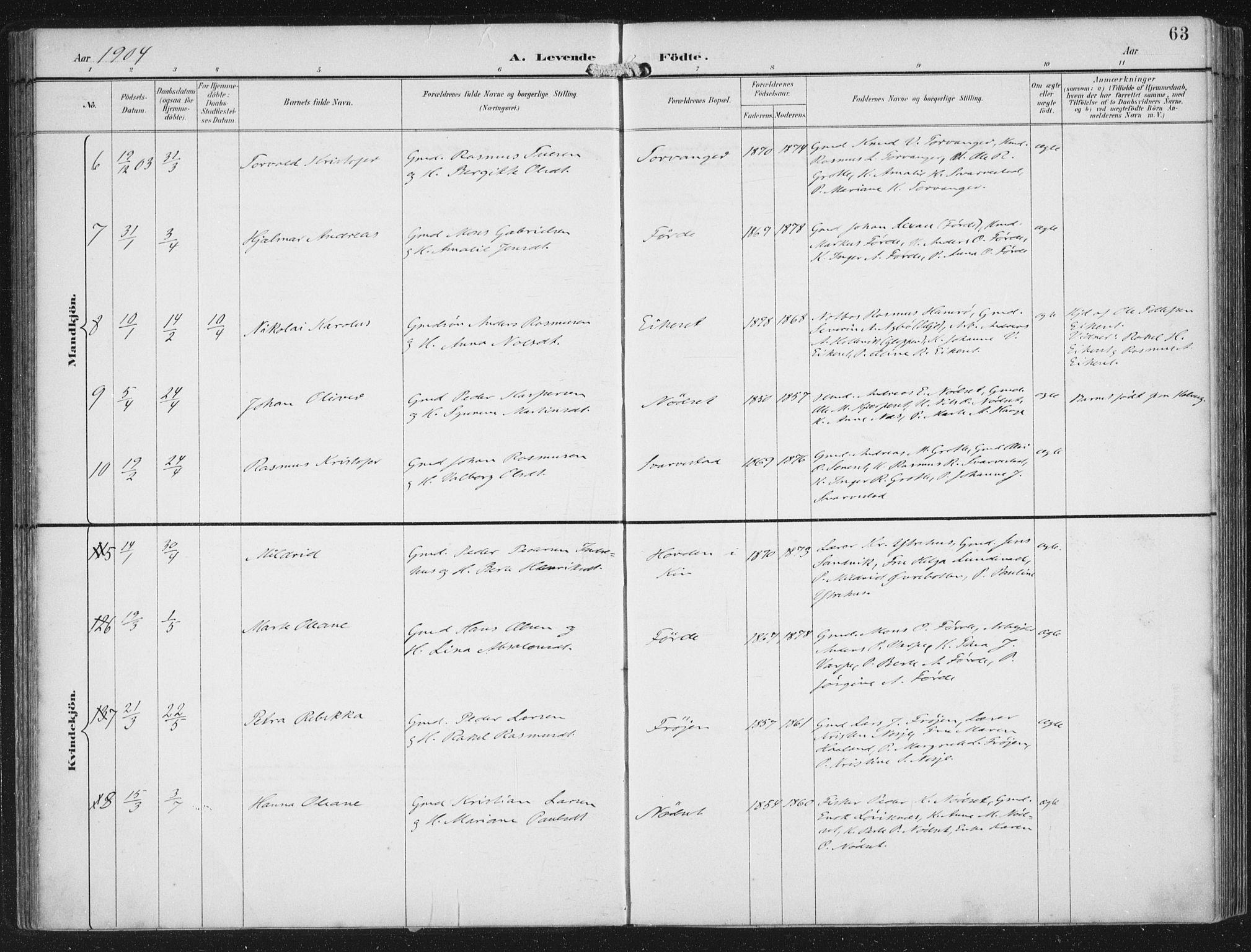 Bremanger sokneprestembete, SAB/A-82201/H/Haa/Haab/L0002: Ministerialbok nr. B  2, 1896-1908, s. 63