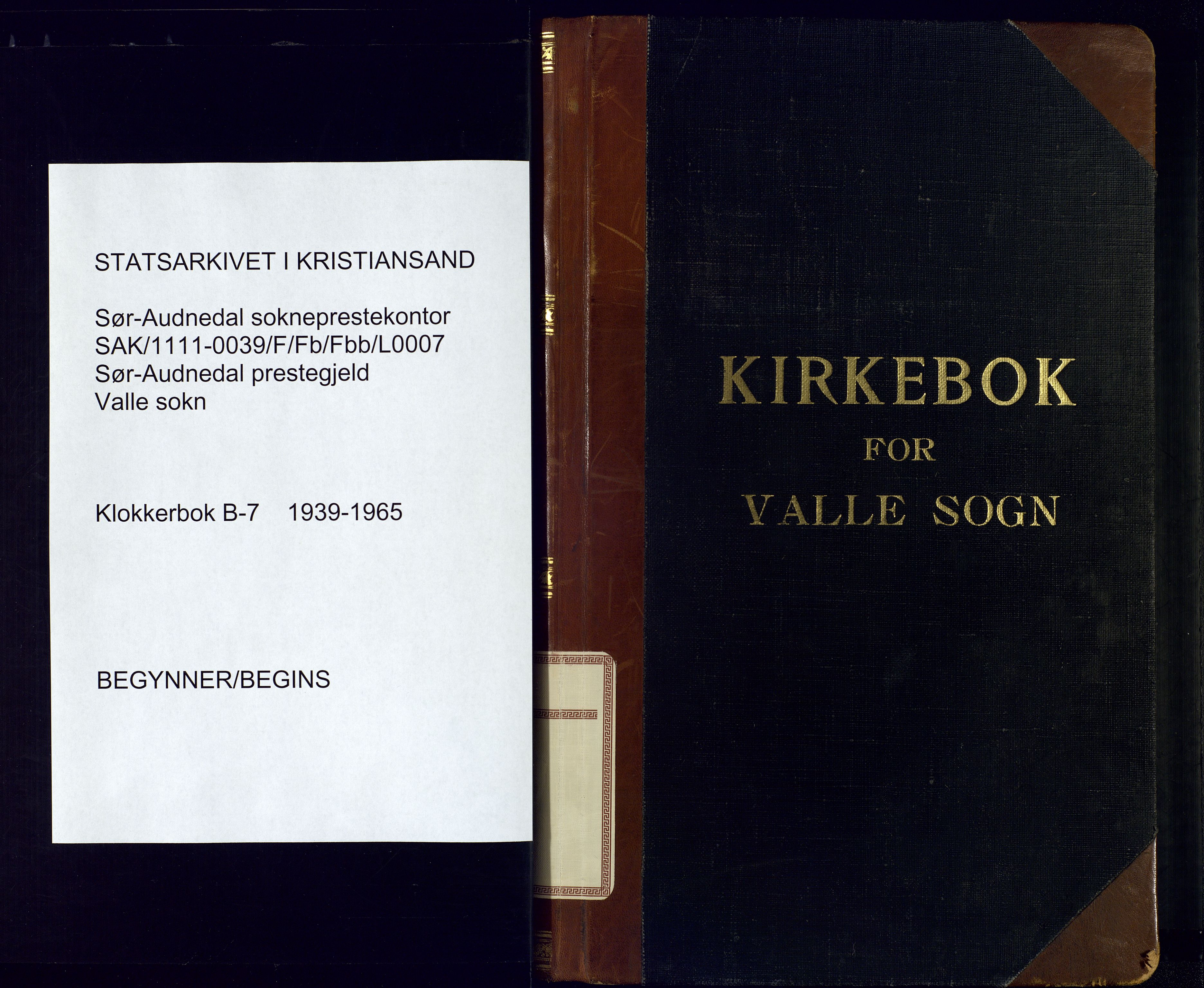 Sør-Audnedal sokneprestkontor, SAK/1111-0039/F/Fb/Fbb/L0007: Klokkerbok nr. B-7, 1939-1965