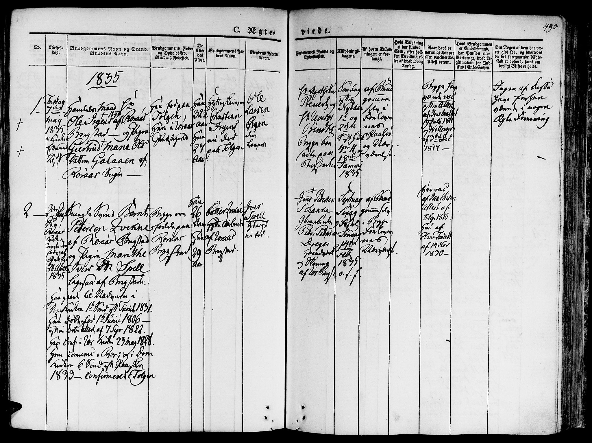 Ministerialprotokoller, klokkerbøker og fødselsregistre - Sør-Trøndelag, SAT/A-1456/681/L0930: Ministerialbok nr. 681A08, 1829-1844, s. 490